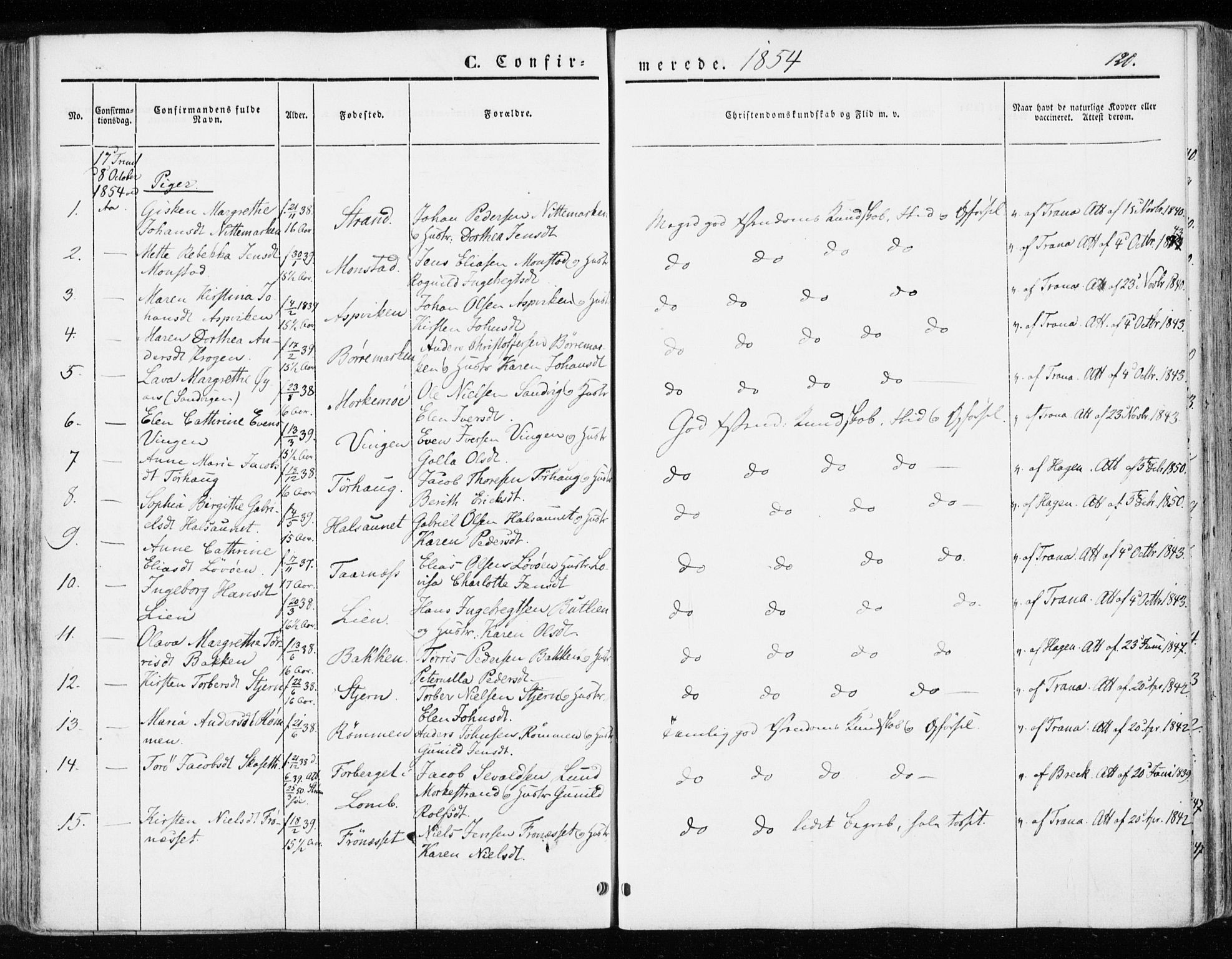 Ministerialprotokoller, klokkerbøker og fødselsregistre - Sør-Trøndelag, SAT/A-1456/655/L0677: Parish register (official) no. 655A06, 1847-1860, p. 120