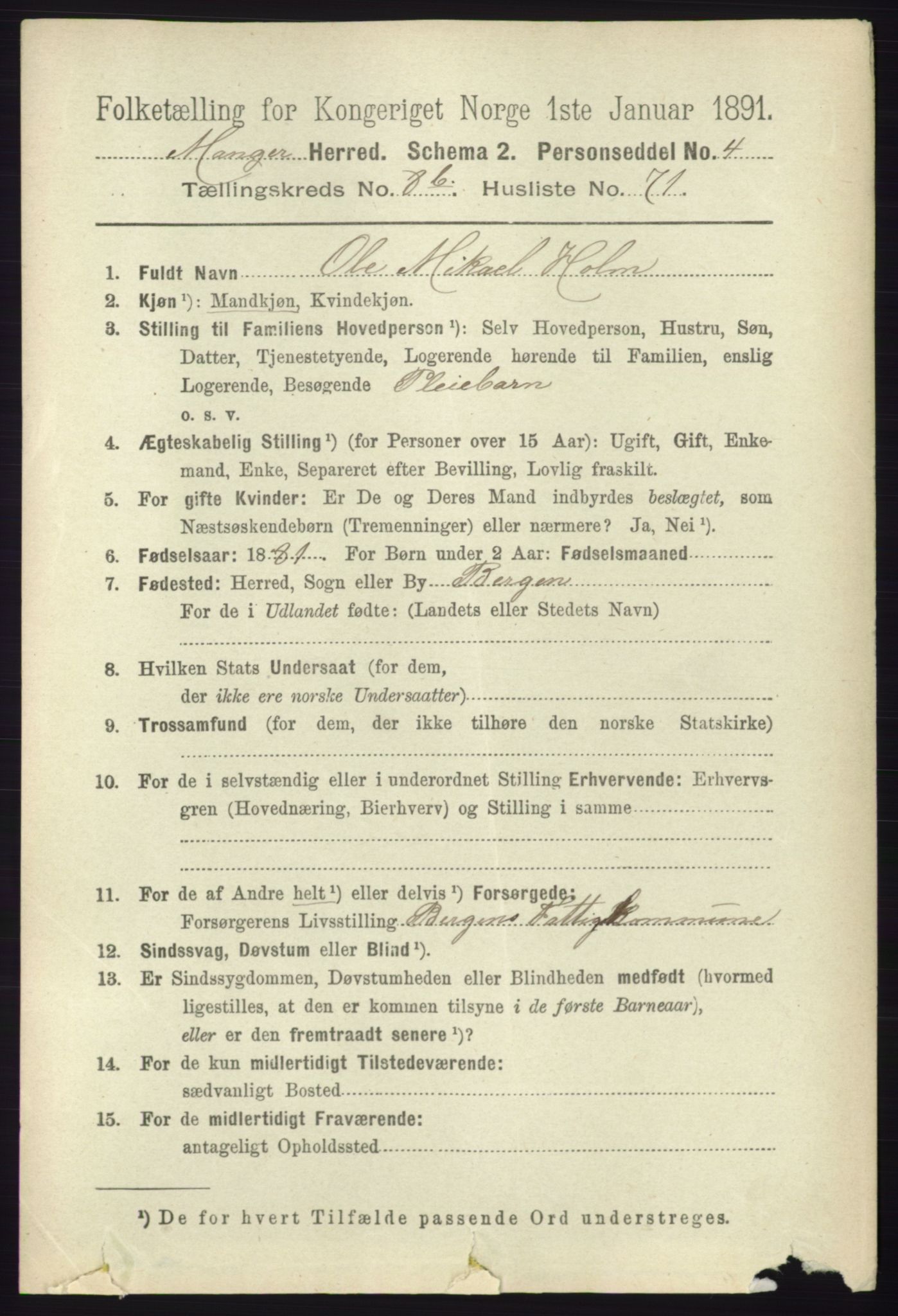 RA, 1891 census for 1261 Manger, 1891, p. 5603