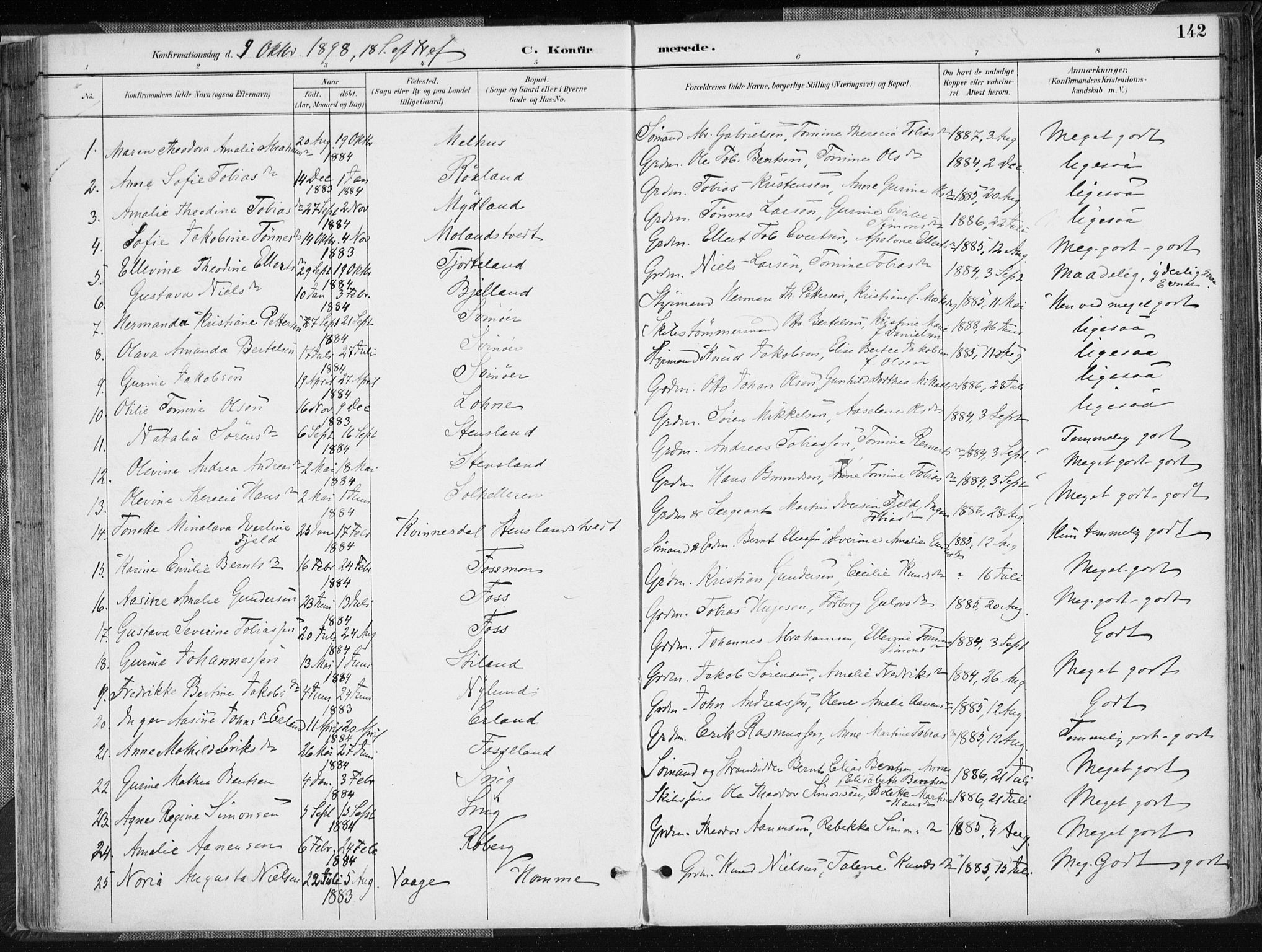 Sør-Audnedal sokneprestkontor, AV/SAK-1111-0039/F/Fa/Fab/L0010: Parish register (official) no. A 10, 1892-1913, p. 142