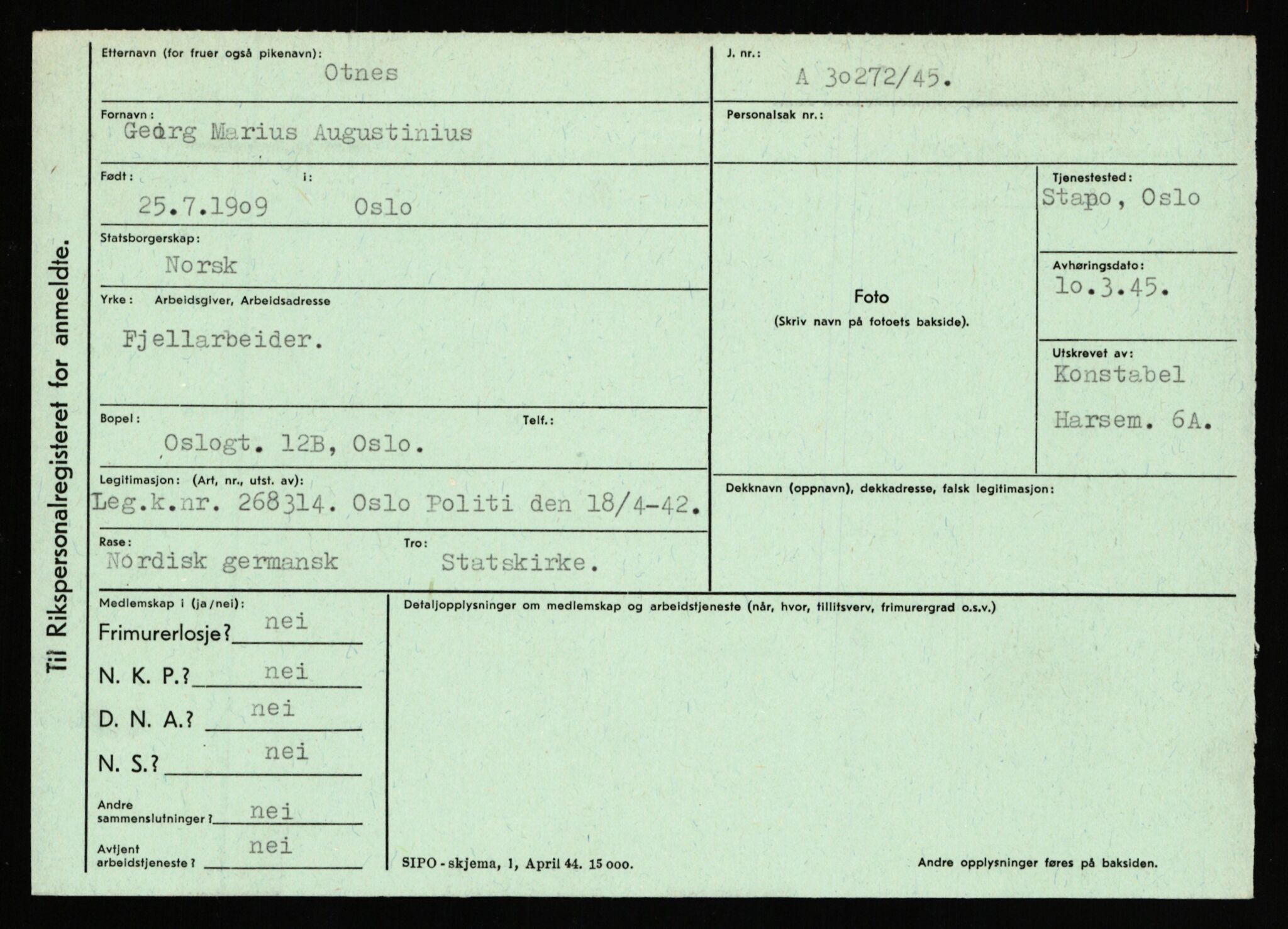 Statspolitiet - Hovedkontoret / Osloavdelingen, AV/RA-S-1329/C/Ca/L0012: Oanæs - Quistgaard	, 1943-1945, p. 2675