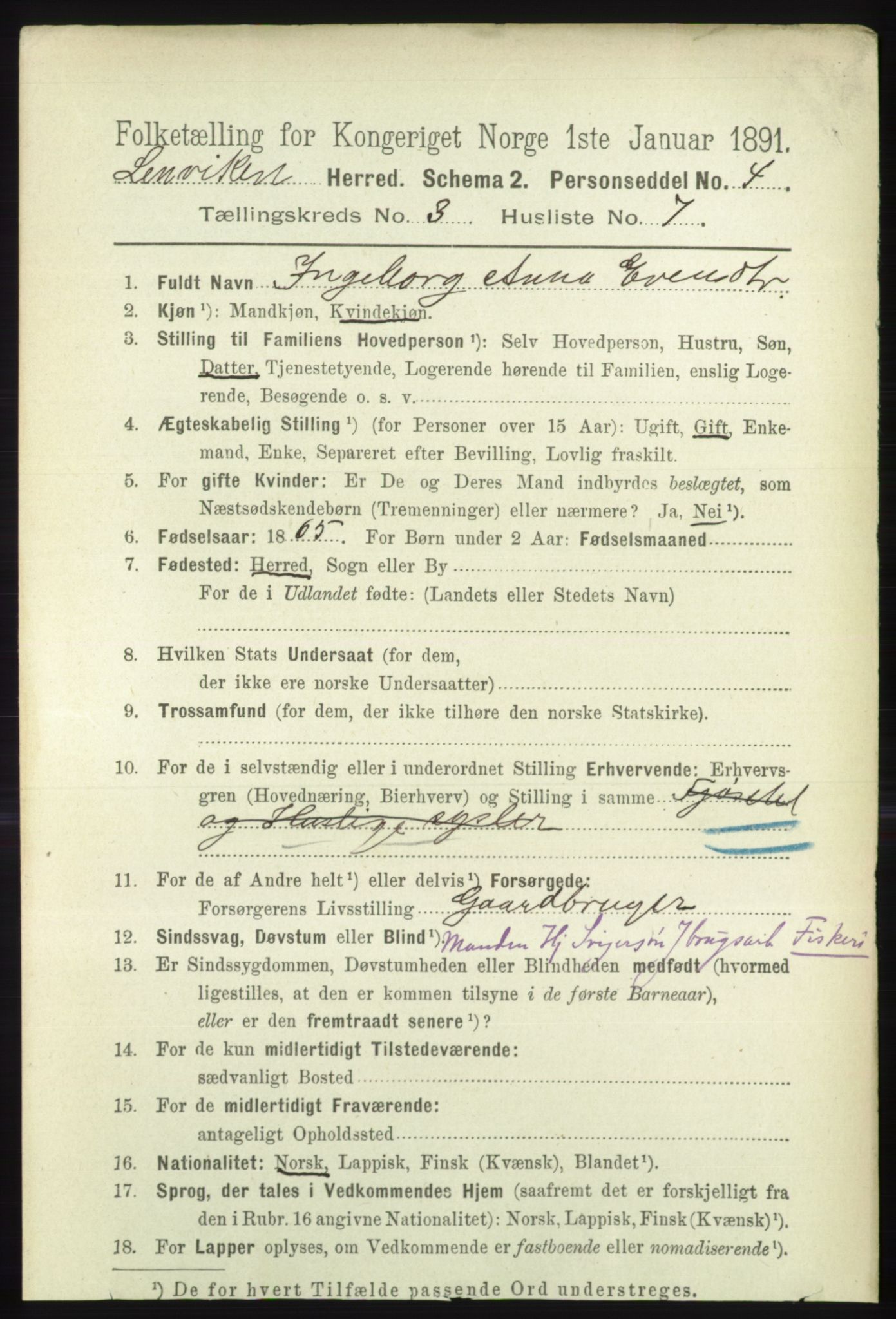 RA, 1891 census for 1931 Lenvik, 1891, p. 1401