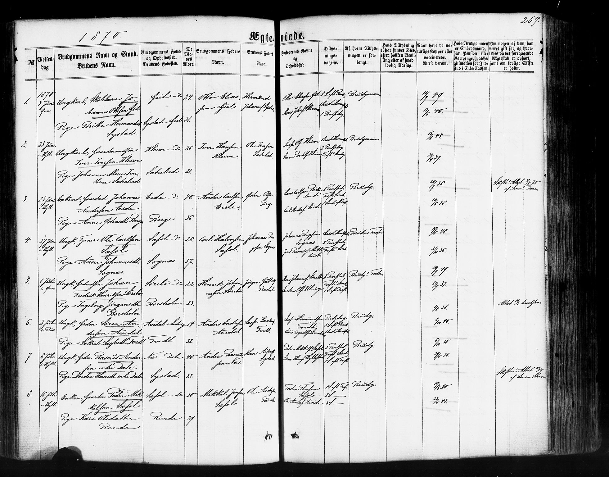 Hyllestad sokneprestembete, SAB/A-80401: Parish register (official) no. A 1, 1861-1886, p. 257