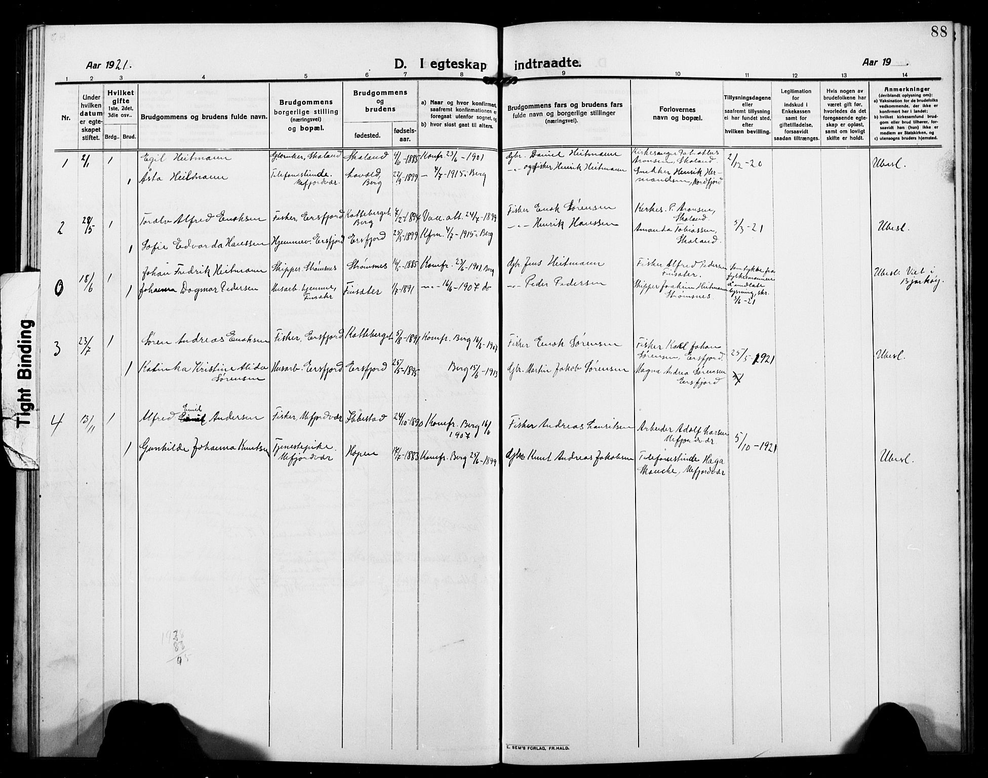 Berg sokneprestkontor, AV/SATØ-S-1318/G/Ga/Gab/L0006klokker: Parish register (copy) no. 6, 1912-1921, p. 88