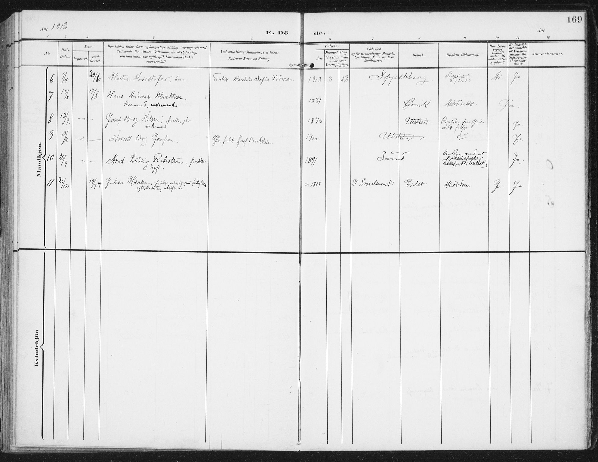 Ministerialprotokoller, klokkerbøker og fødselsregistre - Nordland, SAT/A-1459/892/L1321: Parish register (official) no. 892A02, 1902-1918, p. 169