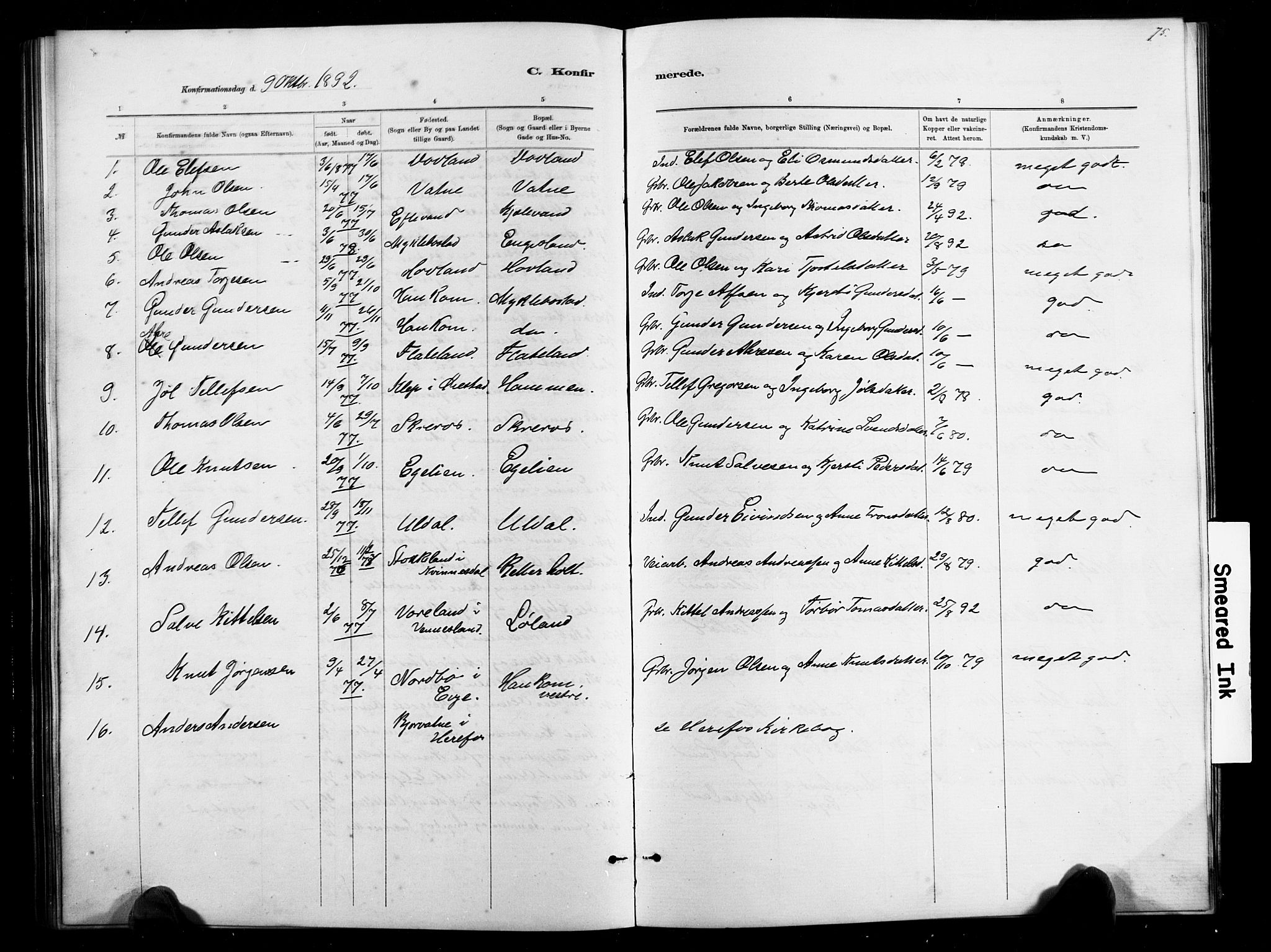 Herefoss sokneprestkontor, SAK/1111-0019/F/Fb/Fbb/L0002: Parish register (copy) no. B 2, 1879-1894, p. 75