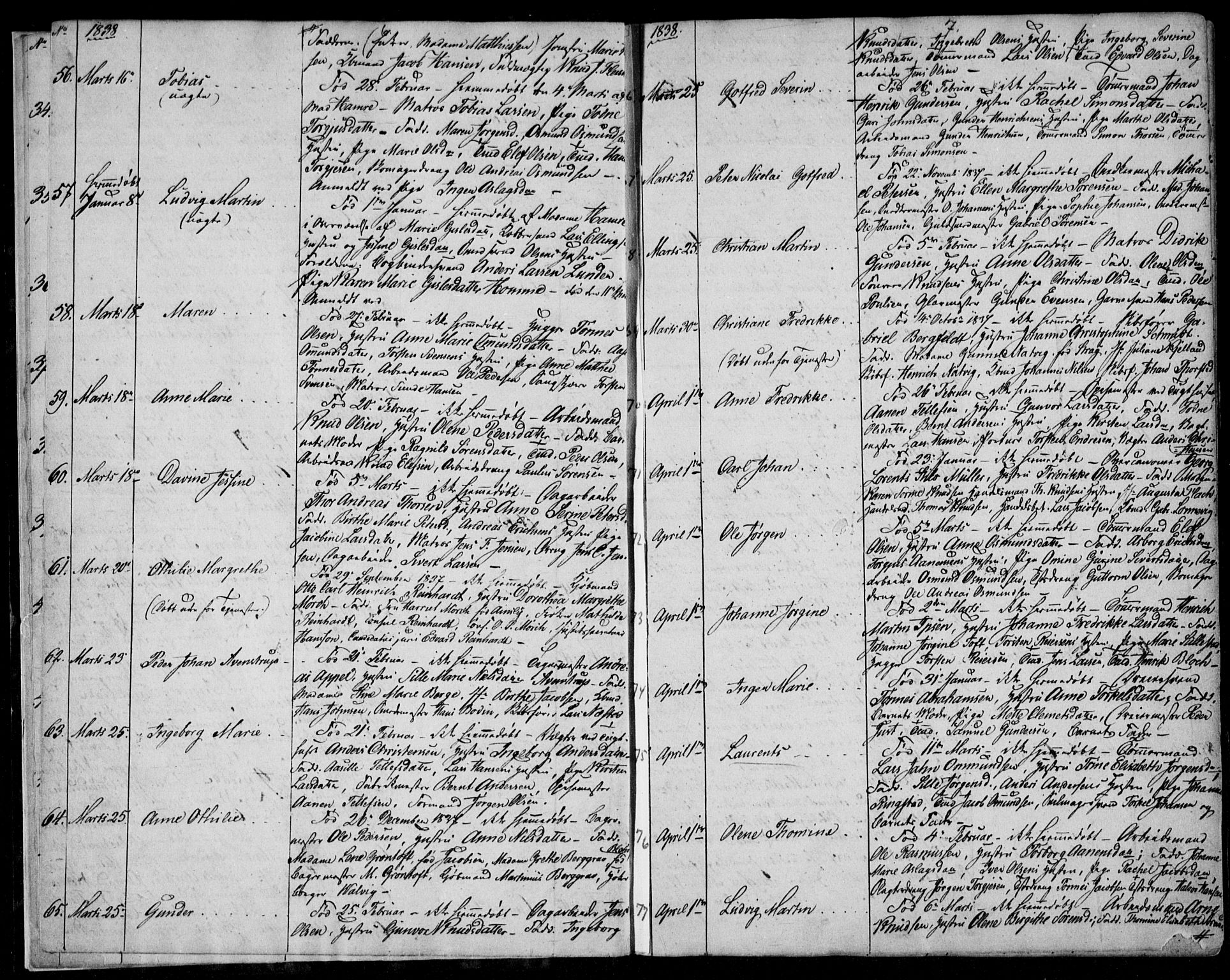 Kristiansand domprosti, SAK/1112-0006/F/Fb/L0009: Parish register (copy) no. B 9, 1838-1843, p. 6-7