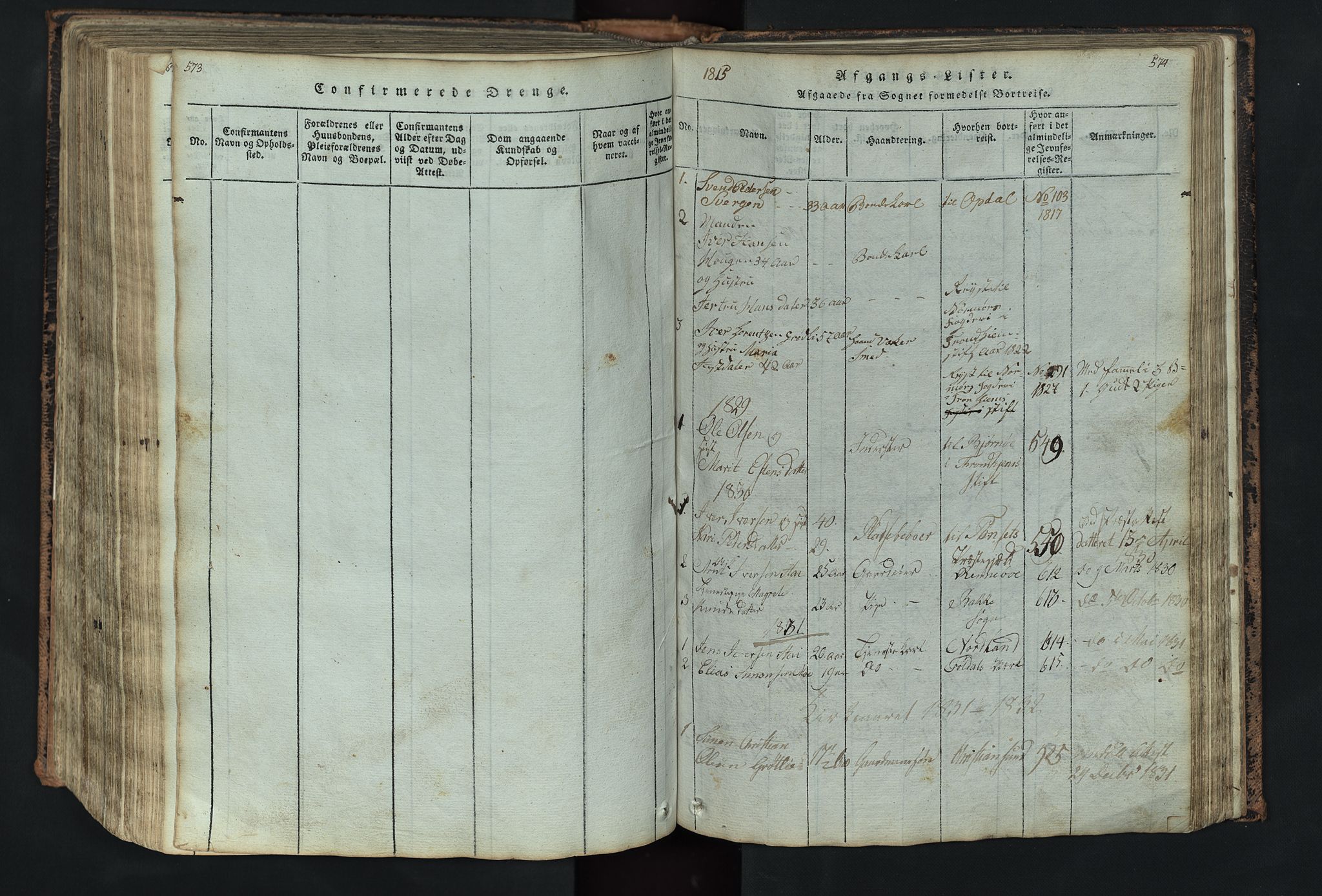 Kvikne prestekontor, SAH/PREST-064/H/Ha/Hab/L0001: Parish register (copy) no. 1, 1815-1895, p. 573-574