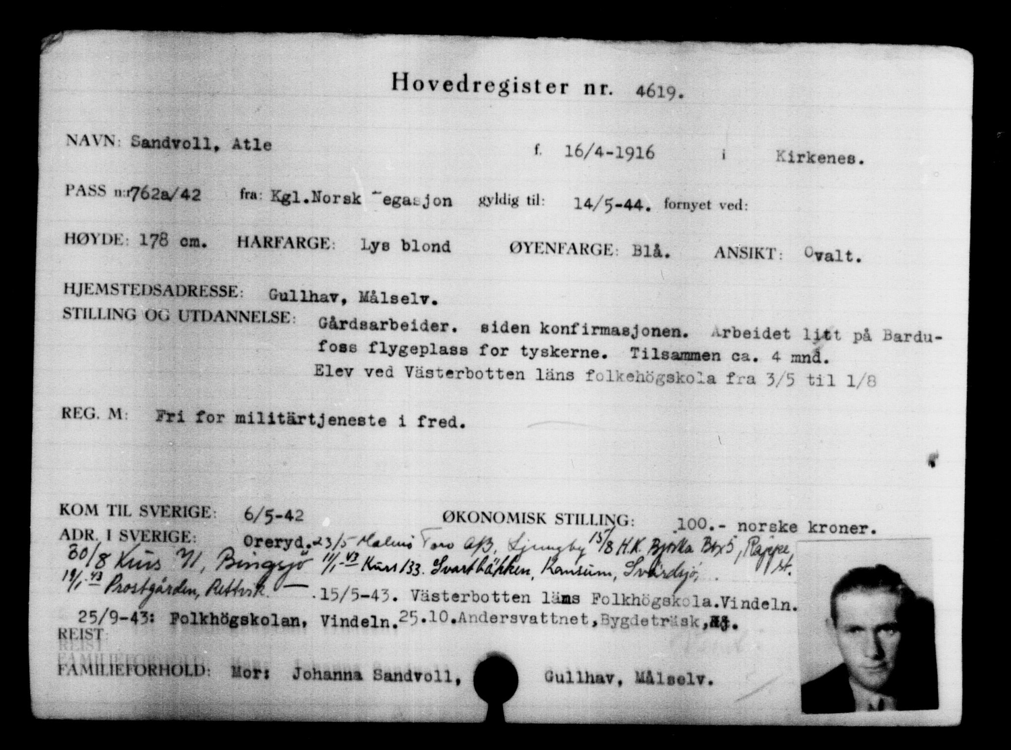 Utenriksstasjonene, Legasjonen i Stockholm, Flyktningkontoret, AV/RA-S-6753/V/Va/L0004: Kjesäterkartoteket, flyktninger med registreringsnr. 3496-6610, 1940-1945, p. 1333