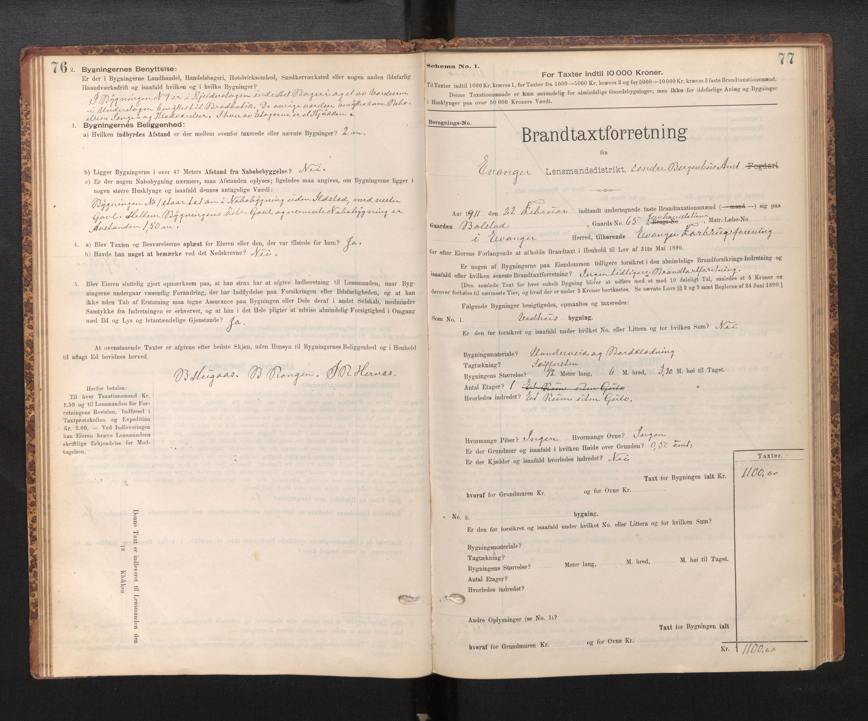 Lensmannen i Evanger, SAB/A-31701/0012/L0005: Branntakstprotokoll, skjematakst, 1895-1935, p. 76-77