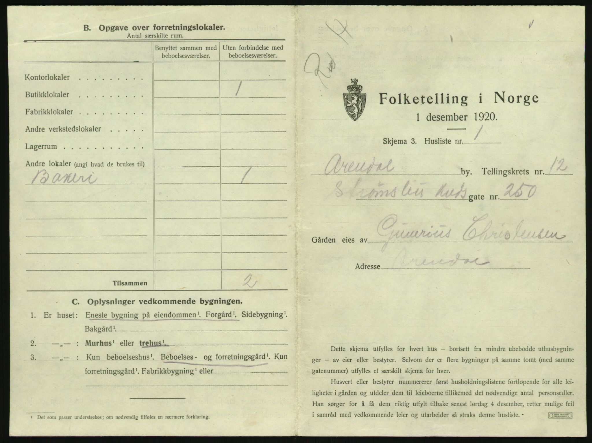 SAK, 1920 census for Arendal, 1920, p. 1648