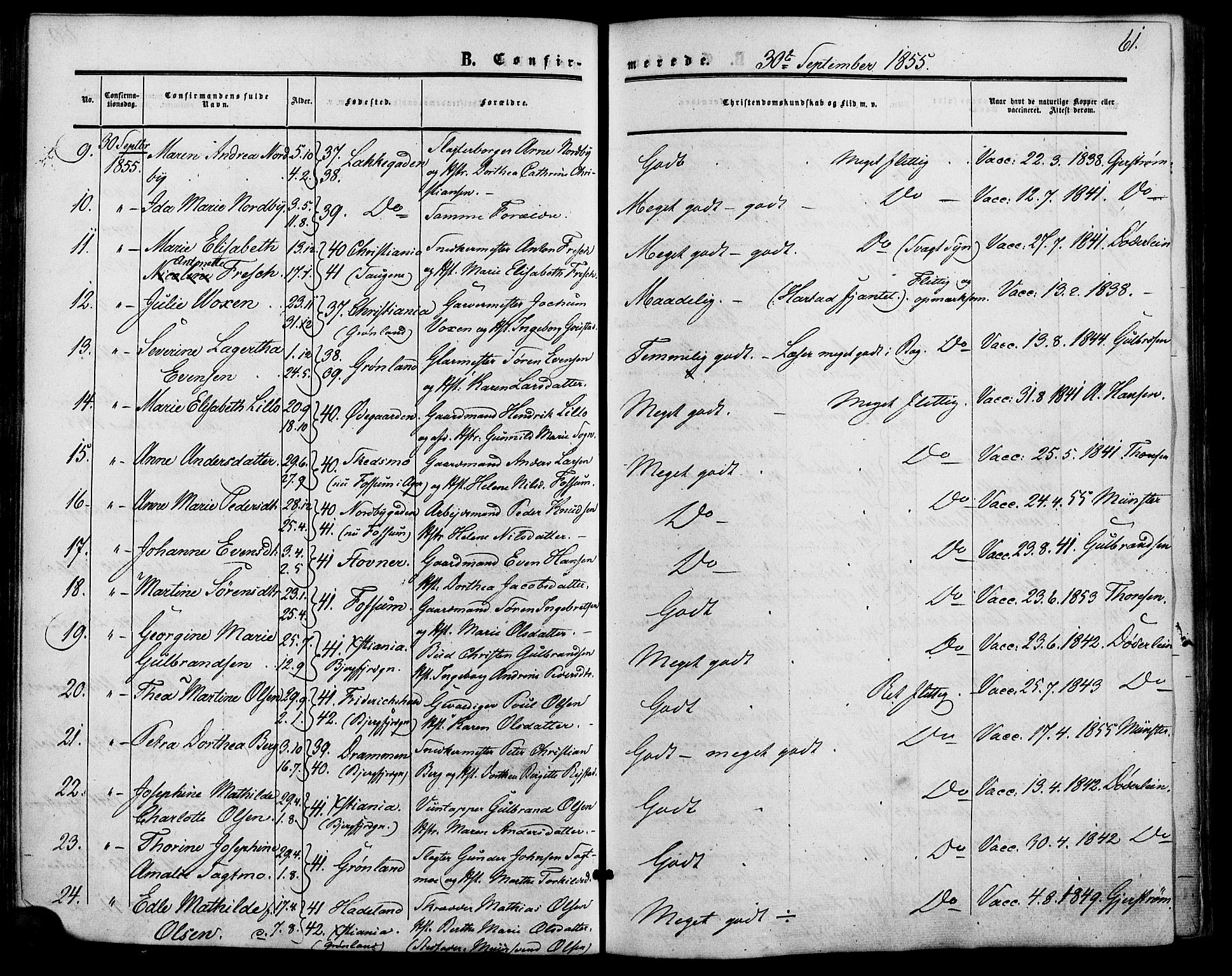 Vestre Aker prestekontor Kirkebøker, AV/SAO-A-10025/F/Fa/L0001: Parish register (official) no. 1, 1853-1858, p. 61