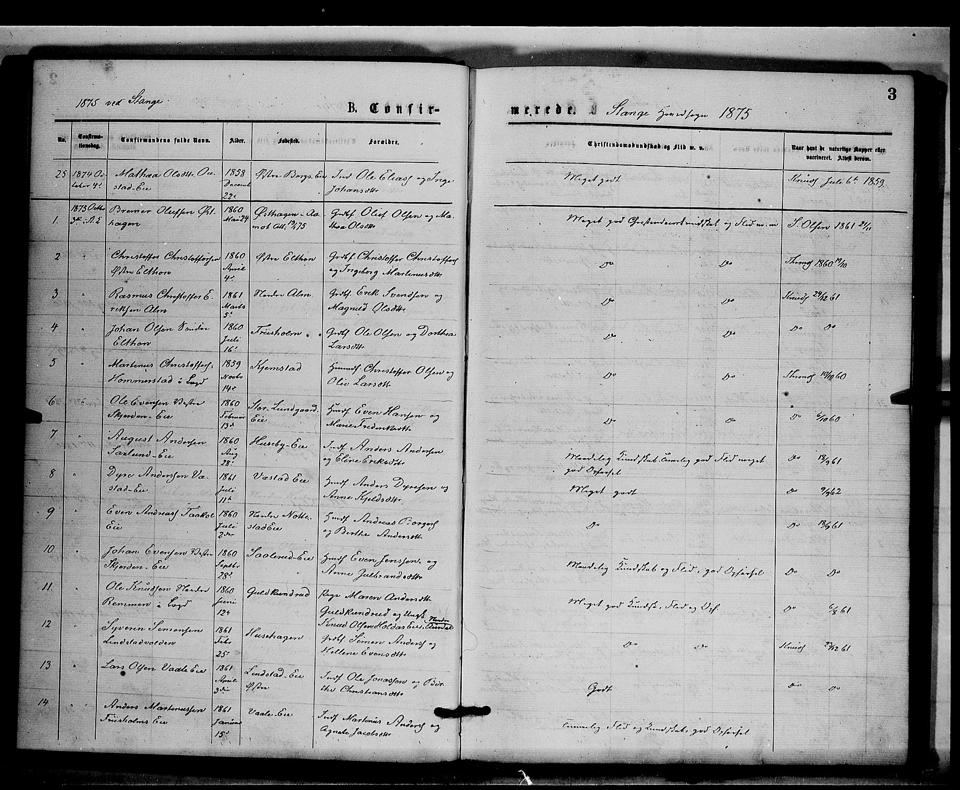 Stange prestekontor, SAH/PREST-002/K/L0016: Parish register (official) no. 16, 1874-1879, p. 3