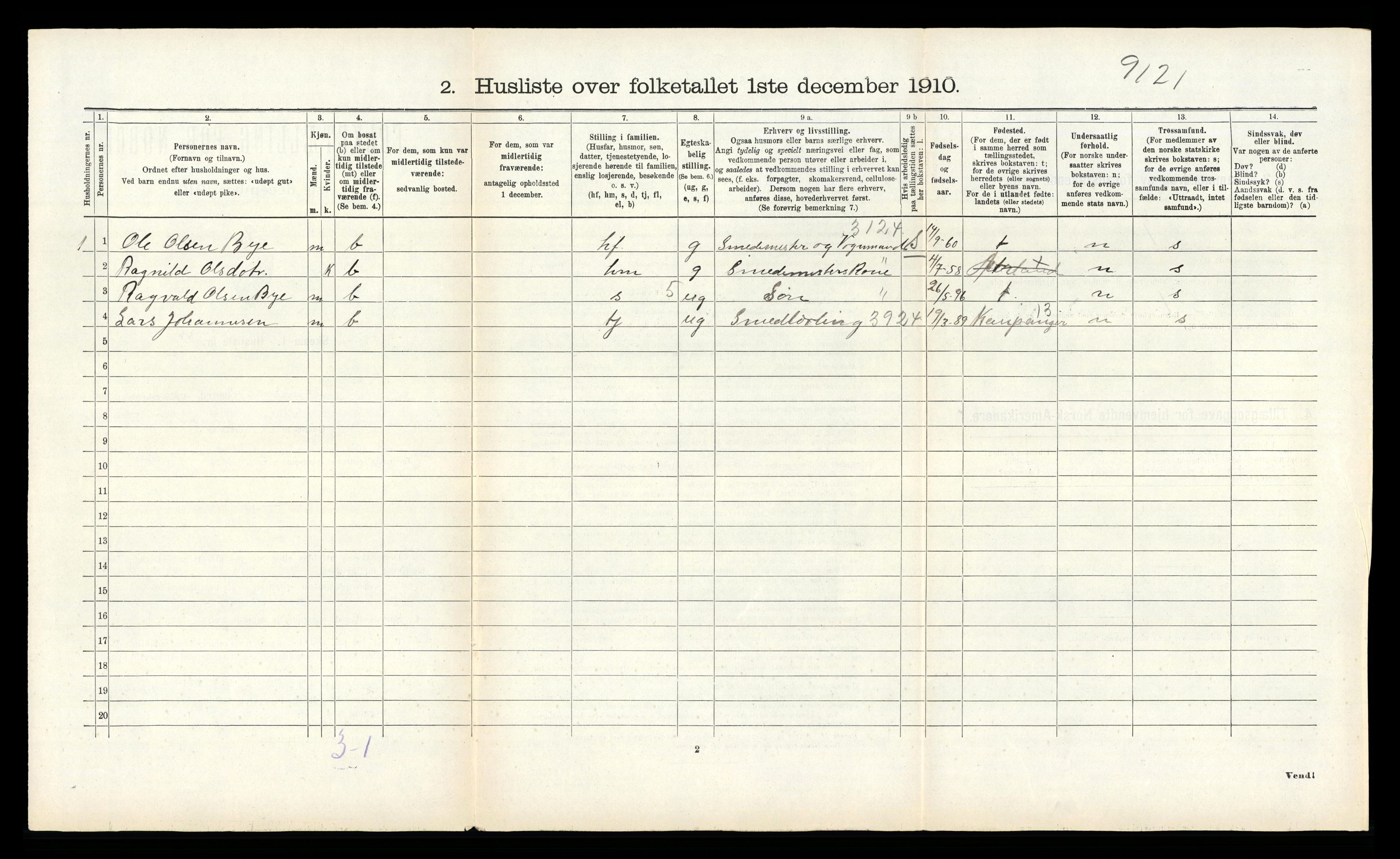 RA, 1910 census for Lærdal, 1910, p. 231