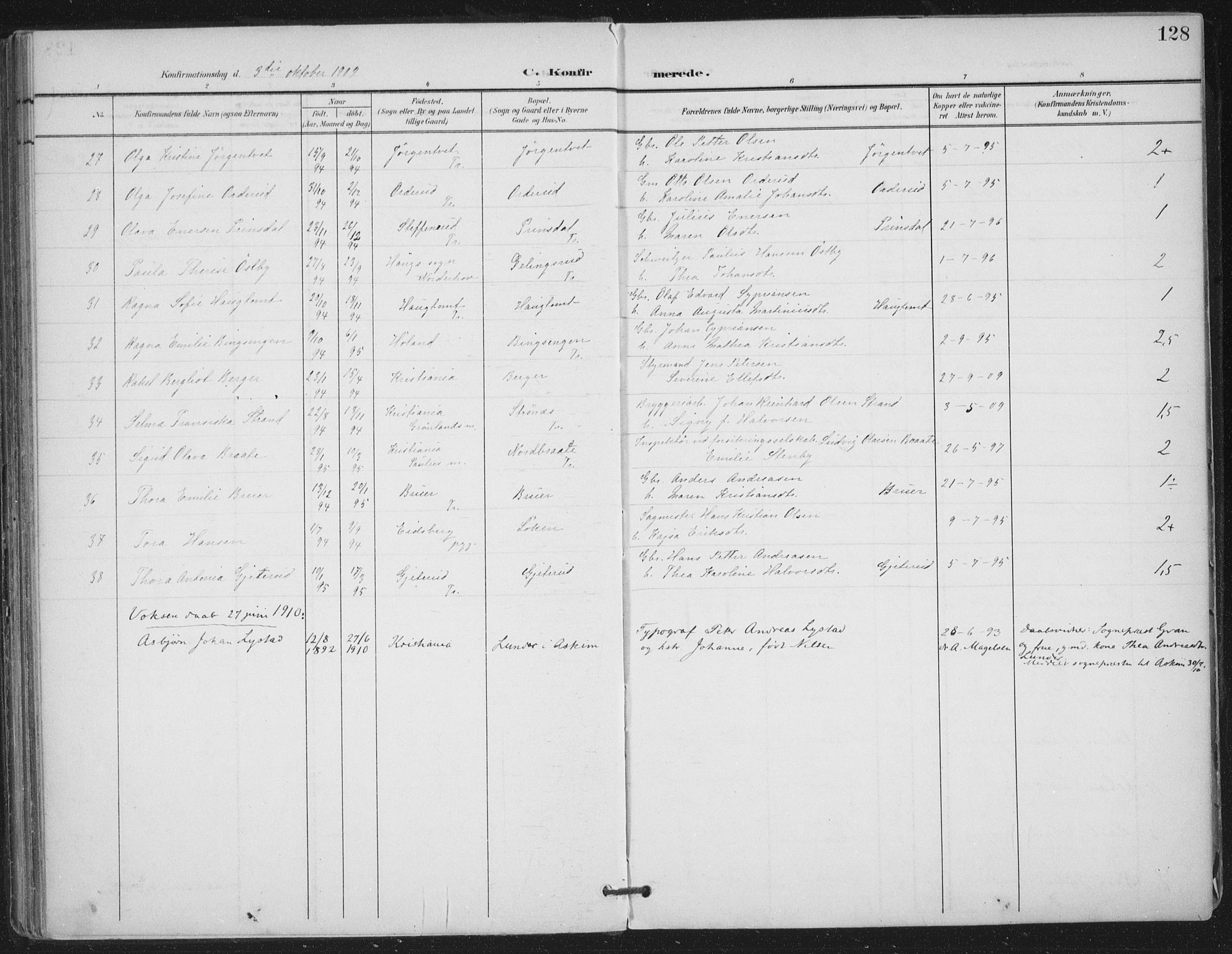 Trøgstad prestekontor Kirkebøker, AV/SAO-A-10925/F/Fa/L0011: Parish register (official) no. I 11, 1899-1919, p. 128