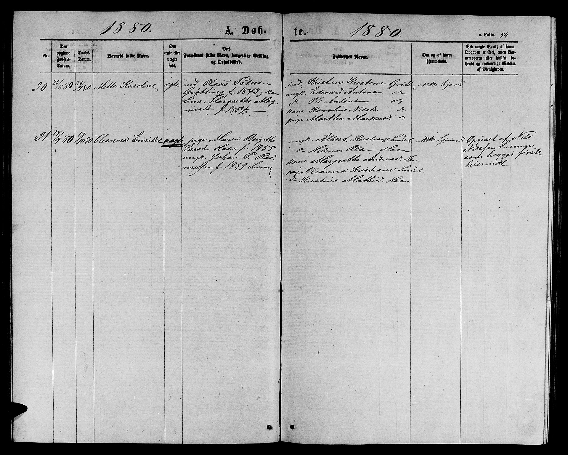Ministerialprotokoller, klokkerbøker og fødselsregistre - Sør-Trøndelag, SAT/A-1456/656/L0695: Parish register (copy) no. 656C01, 1867-1889, p. 54