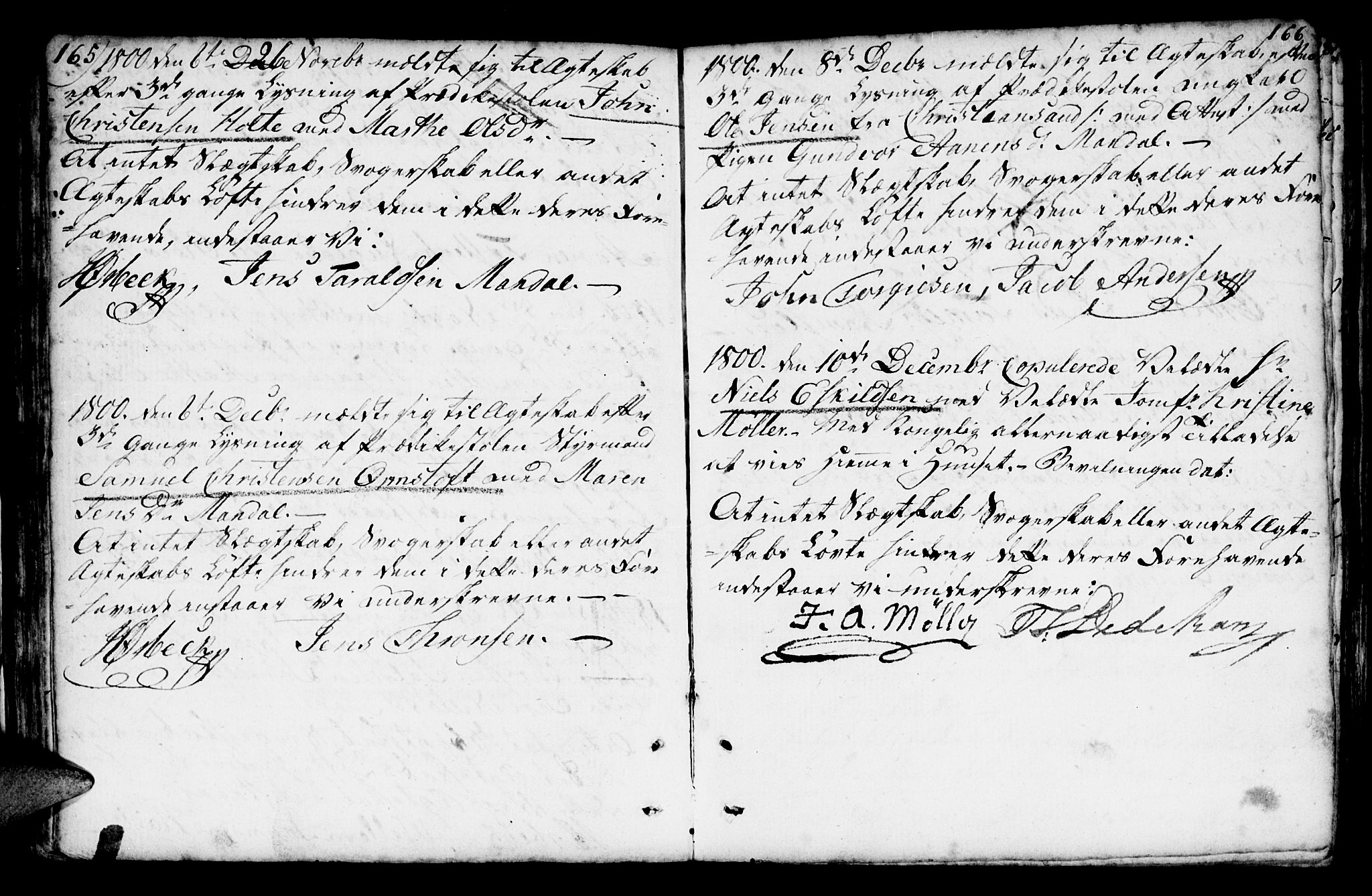 Mandal sokneprestkontor, AV/SAK-1111-0030/F/Fa/Faa/L0007: Parish register (official) no. A 7, 1783-1818, p. 165-166