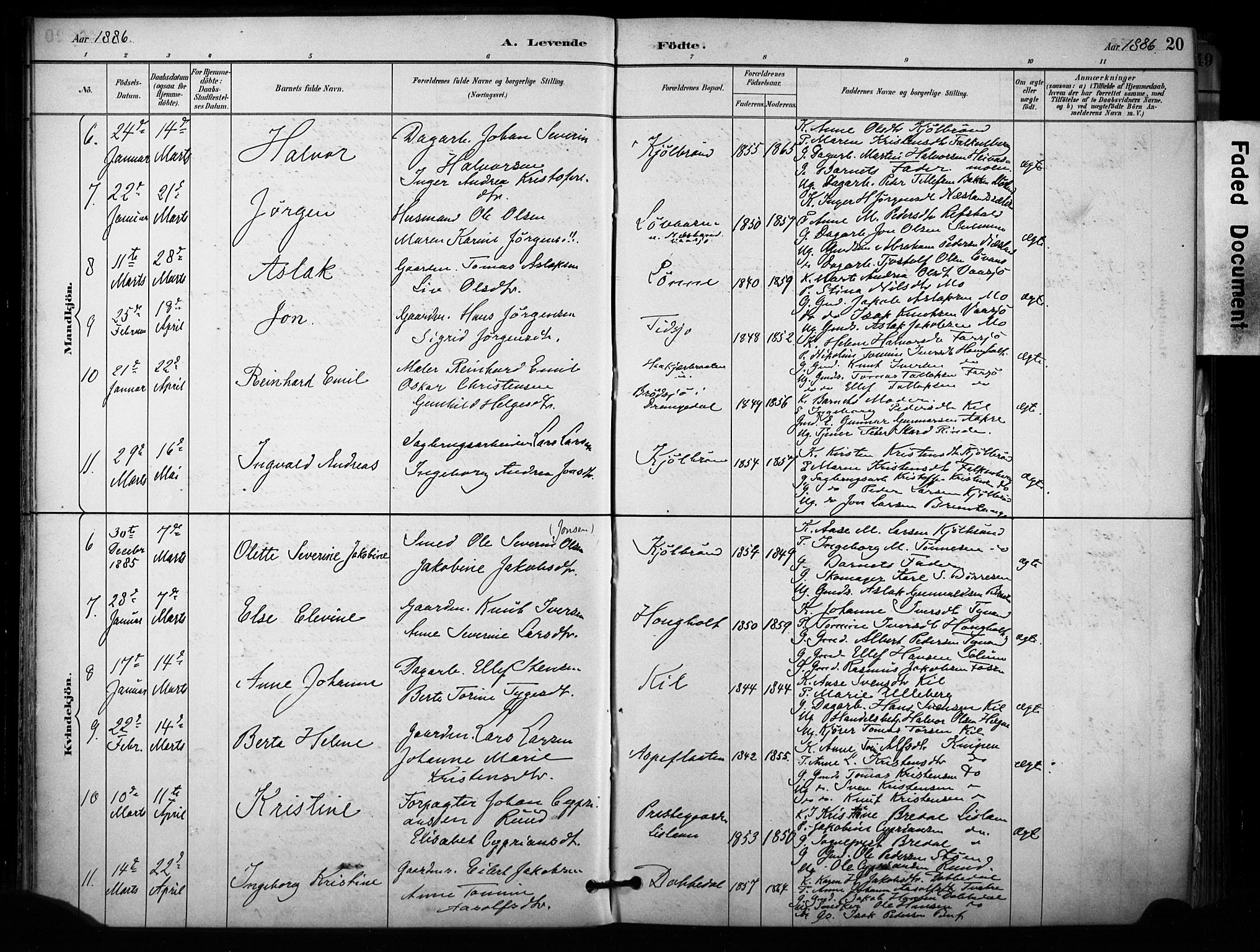 Sannidal kirkebøker, SAKO/A-296/F/Fa/L0015: Parish register (official) no. 15, 1884-1899, p. 20