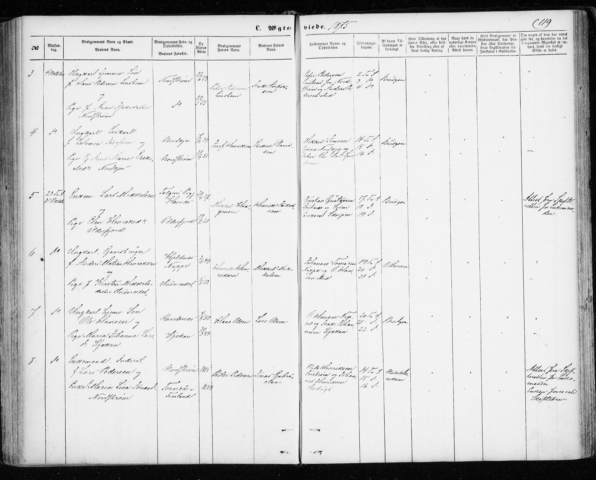 Skjervøy sokneprestkontor, SATØ/S-1300/H/Ha/Haa/L0011kirke: Parish register (official) no. 11, 1861-1877, p. 119