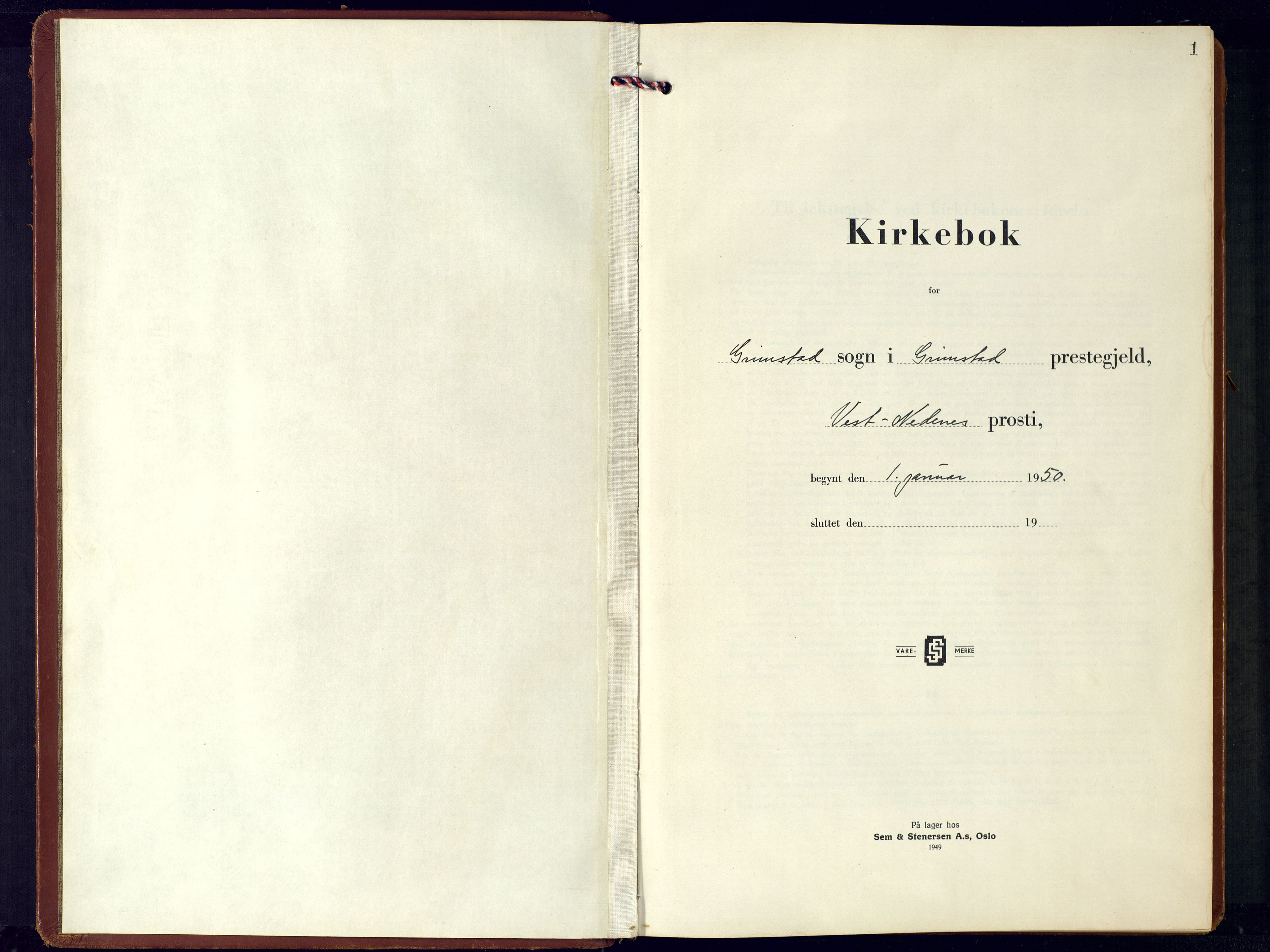 Grimstad sokneprestkontor, SAK/1111-0017/F/Fb/L0003: Parish register (copy) no. B-3, 1950-1974, p. 1