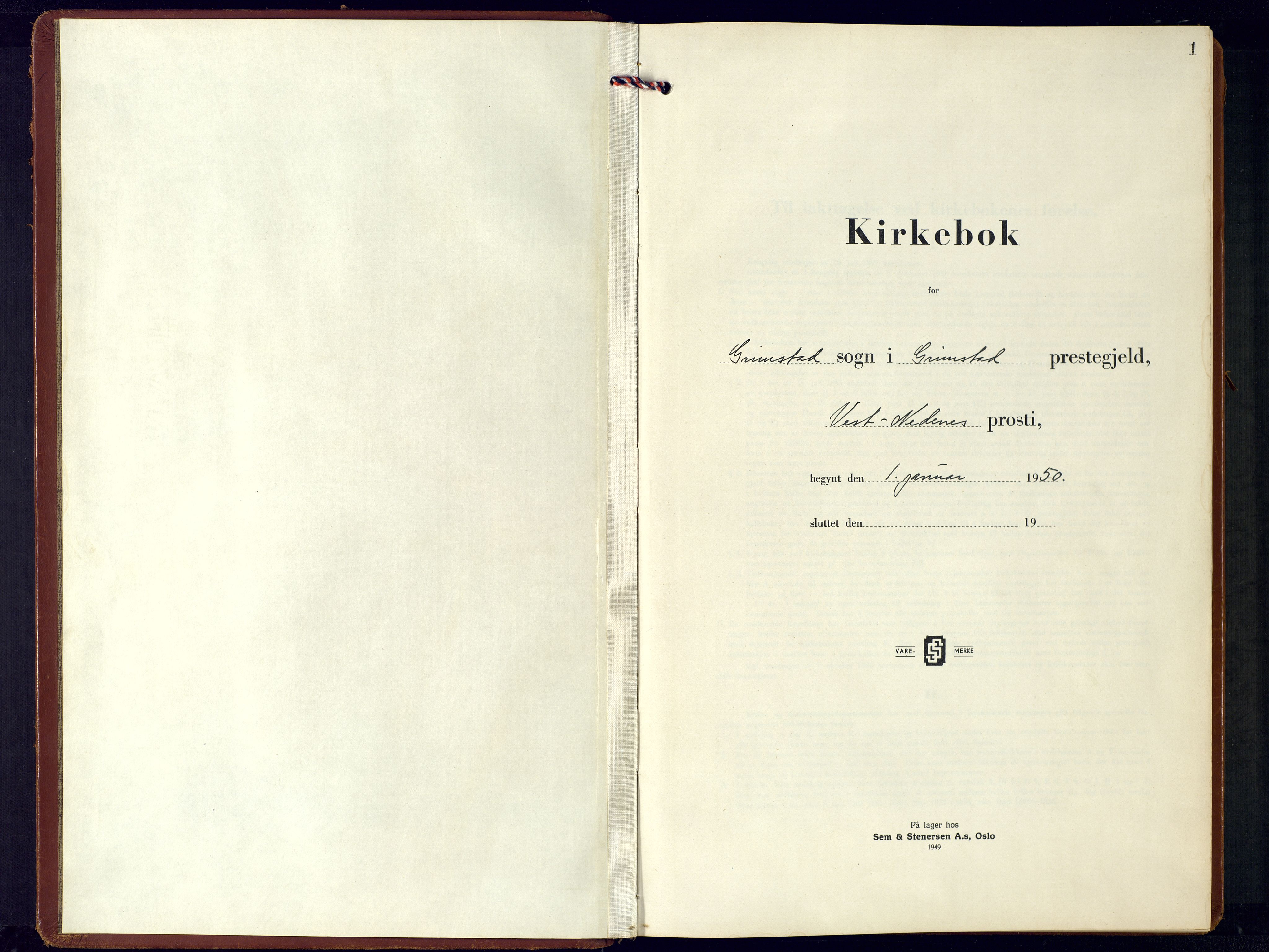 Grimstad sokneprestkontor, AV/SAK-1111-0017/F/Fb/L0003: Parish register (copy) no. B-3, 1950-1974, p. 1