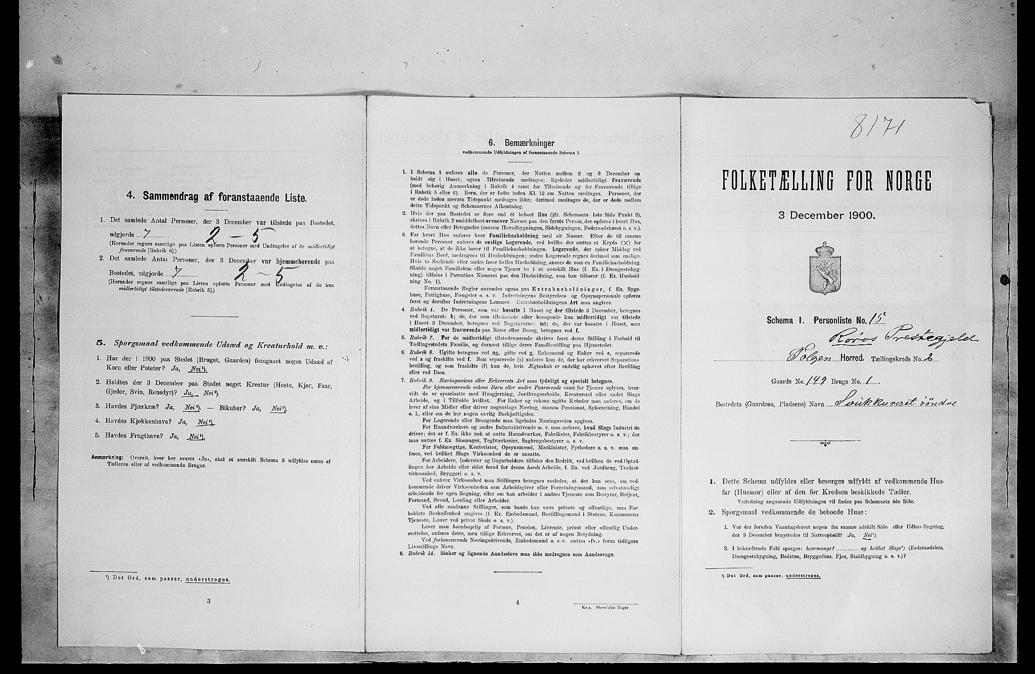 SAH, 1900 census for Tolga, 1900, p. 727