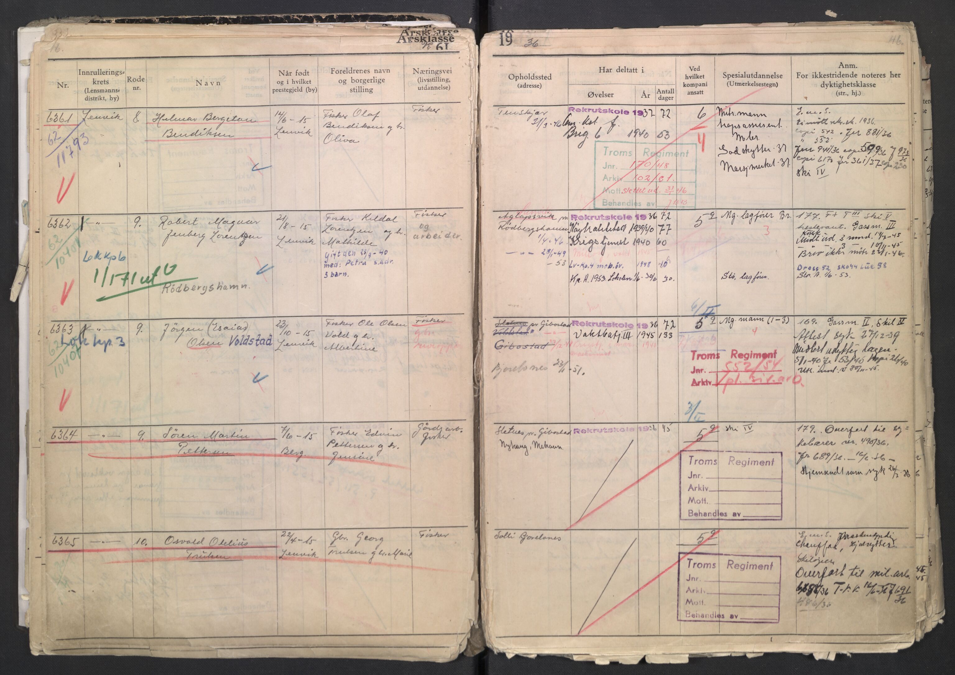 Forsvaret, Troms infanteriregiment nr. 16, AV/RA-RAFA-3146/P/Pa/L0007/0001: Ruller / Rulle for regimentets menige mannskaper, årsklasse 1936, 1936, p. 46