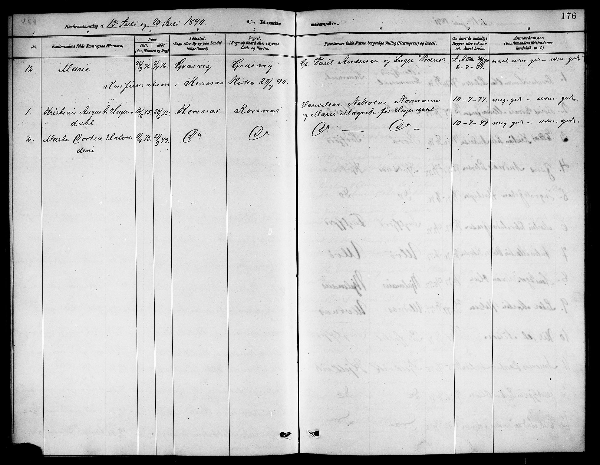 Ministerialprotokoller, klokkerbøker og fødselsregistre - Nordland, AV/SAT-A-1459/861/L0876: Parish register (copy) no. 861C02, 1887-1903, p. 176