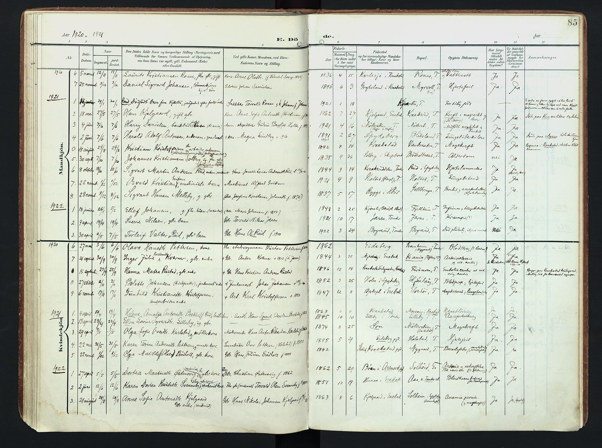 Hobøl prestekontor Kirkebøker, SAO/A-2002/F/Fb/L0002: Parish register (official) no. II 2, 1905-1927, p. 85