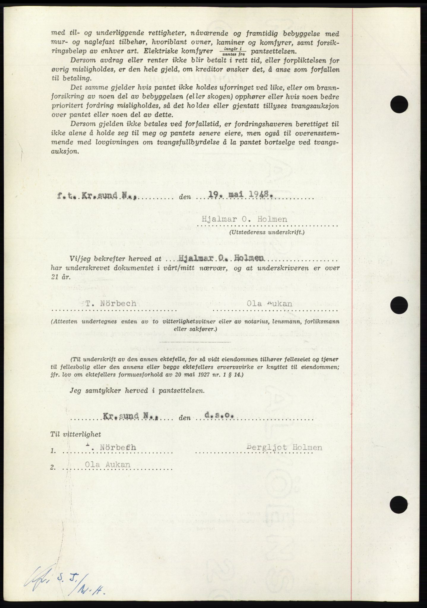 Nordmøre sorenskriveri, AV/SAT-A-4132/1/2/2Ca: Mortgage book no. B98, 1948-1948, Diary no: : 1273/1948