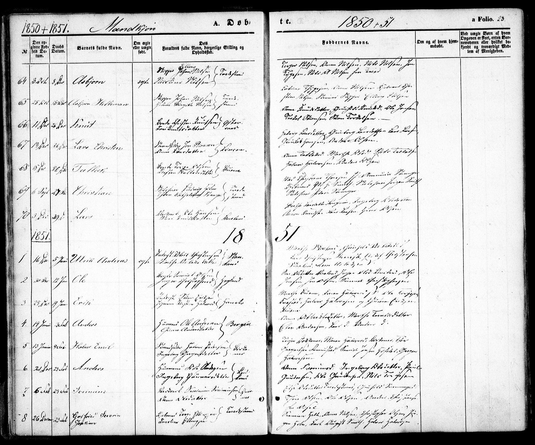 Holt sokneprestkontor, AV/SAK-1111-0021/F/Fa/L0008: Parish register (official) no. A 8, 1849-1860, p. 28