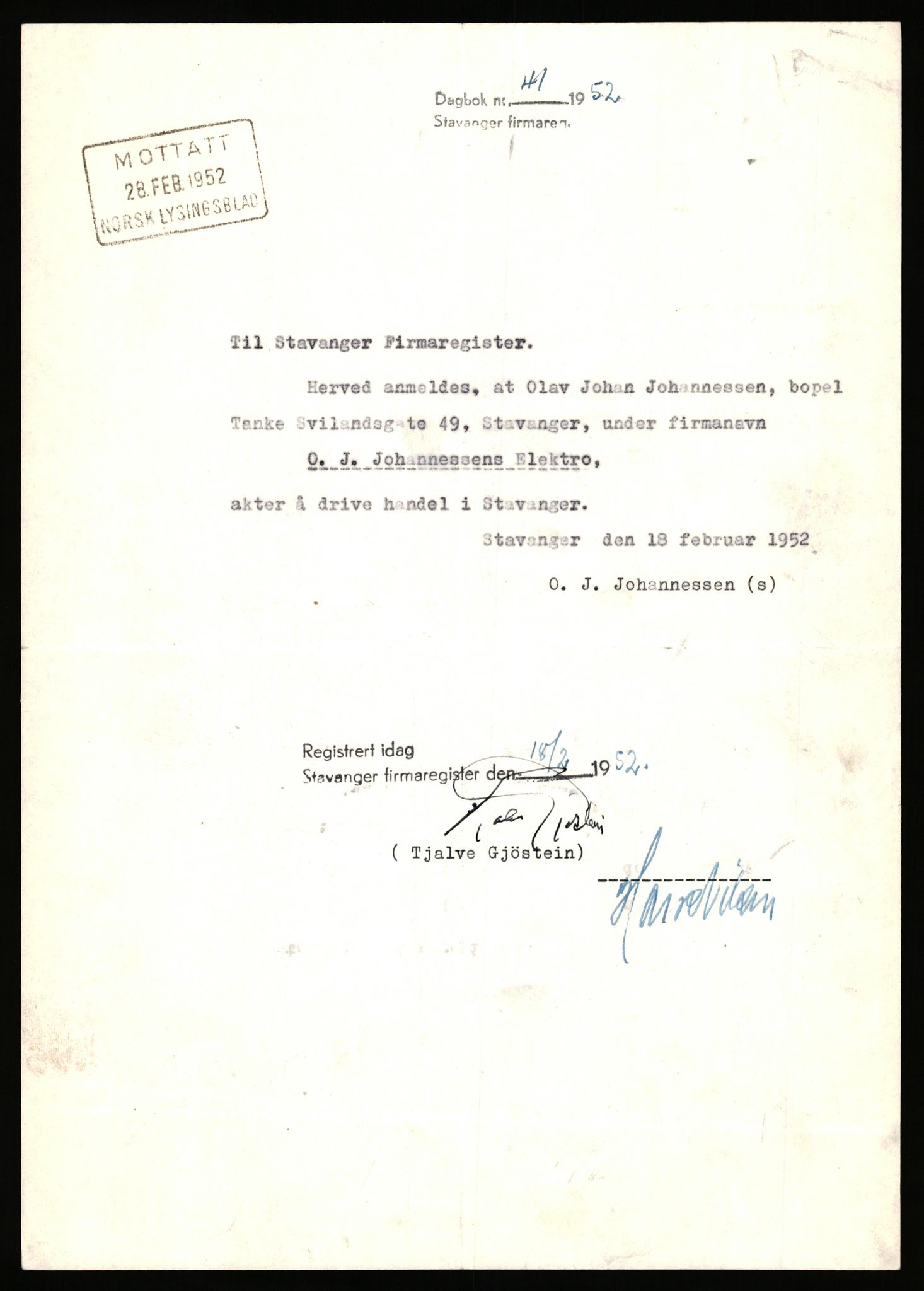 Stavanger byfogd, SAST/A-101408/002/J/Jd/Jde/L0001: Registreringsmeldinger og bilag. Enkeltmannsforetak, 1-350, 1891-1967, p. 340
