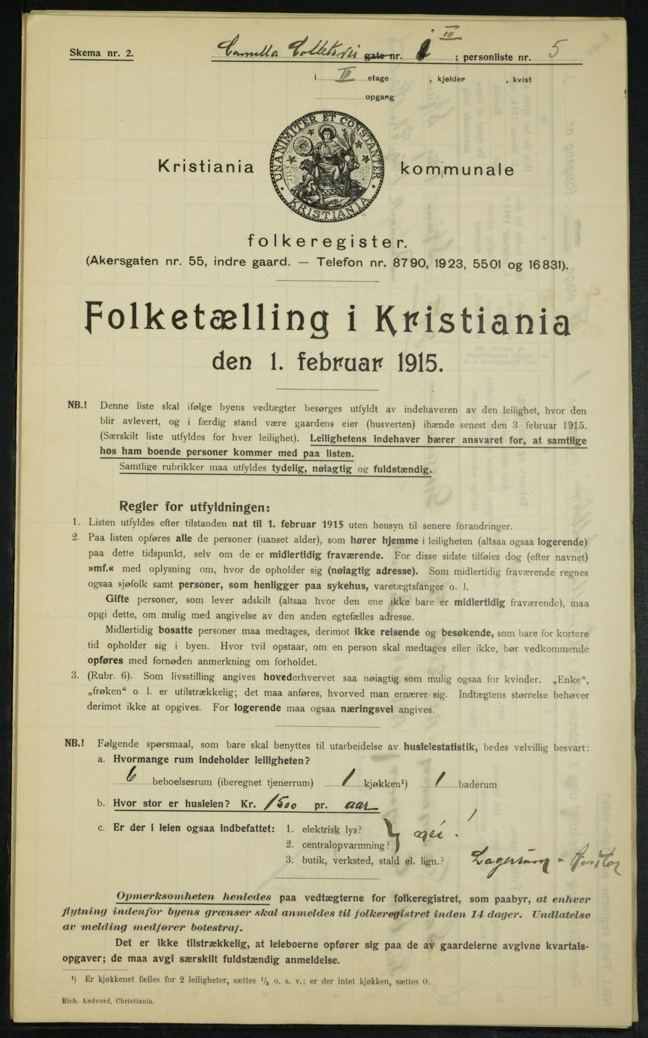 OBA, Municipal Census 1915 for Kristiania, 1915, p. 11608