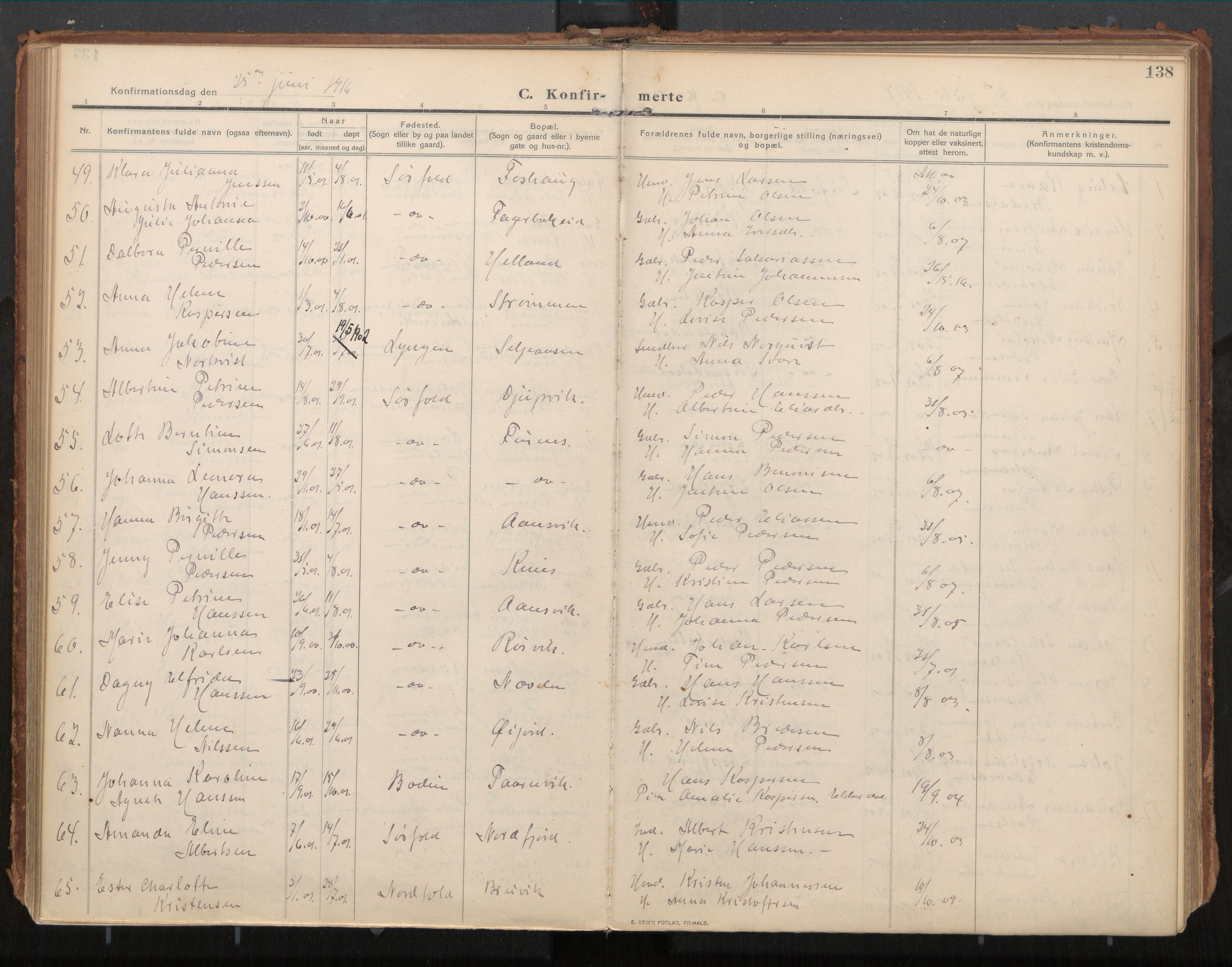 Ministerialprotokoller, klokkerbøker og fødselsregistre - Nordland, AV/SAT-A-1459/854/L0784: Parish register (official) no. 854A07, 1910-1922, p. 138