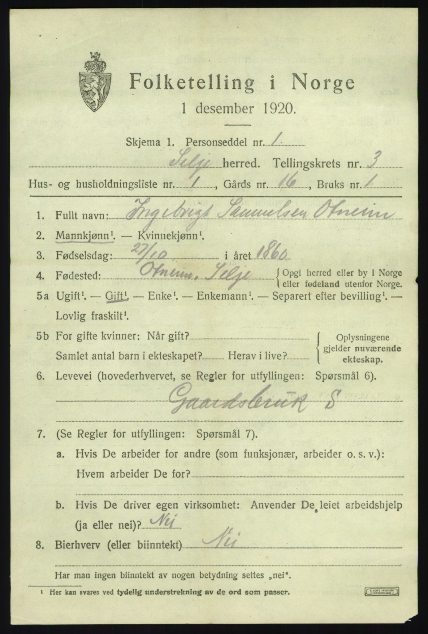 SAB, 1920 census for Selje, 1920, p. 1957
