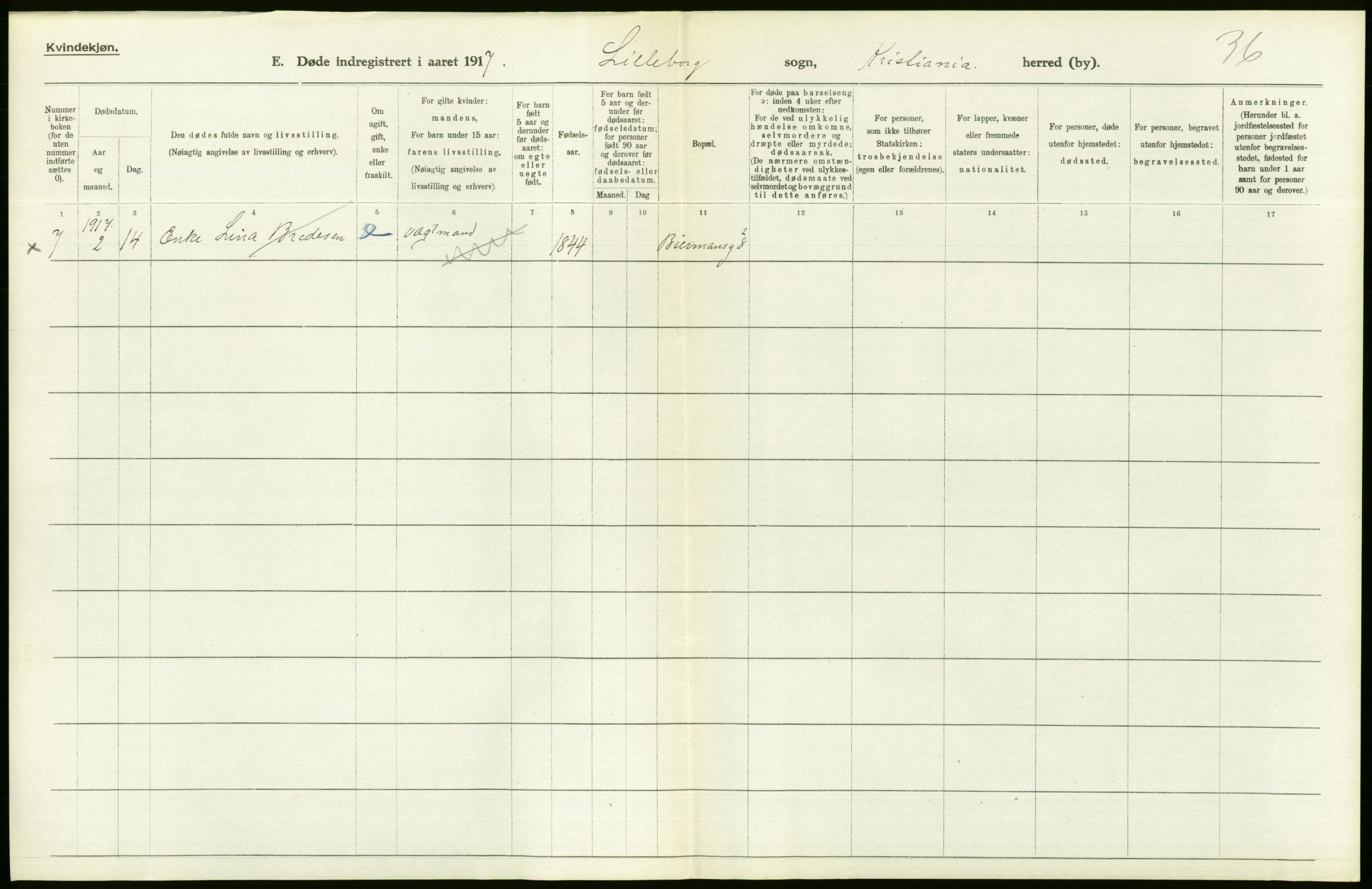 Statistisk sentralbyrå, Sosiodemografiske emner, Befolkning, AV/RA-S-2228/D/Df/Dfb/Dfbg/L0010: Kristiania: Døde, 1917, p. 146