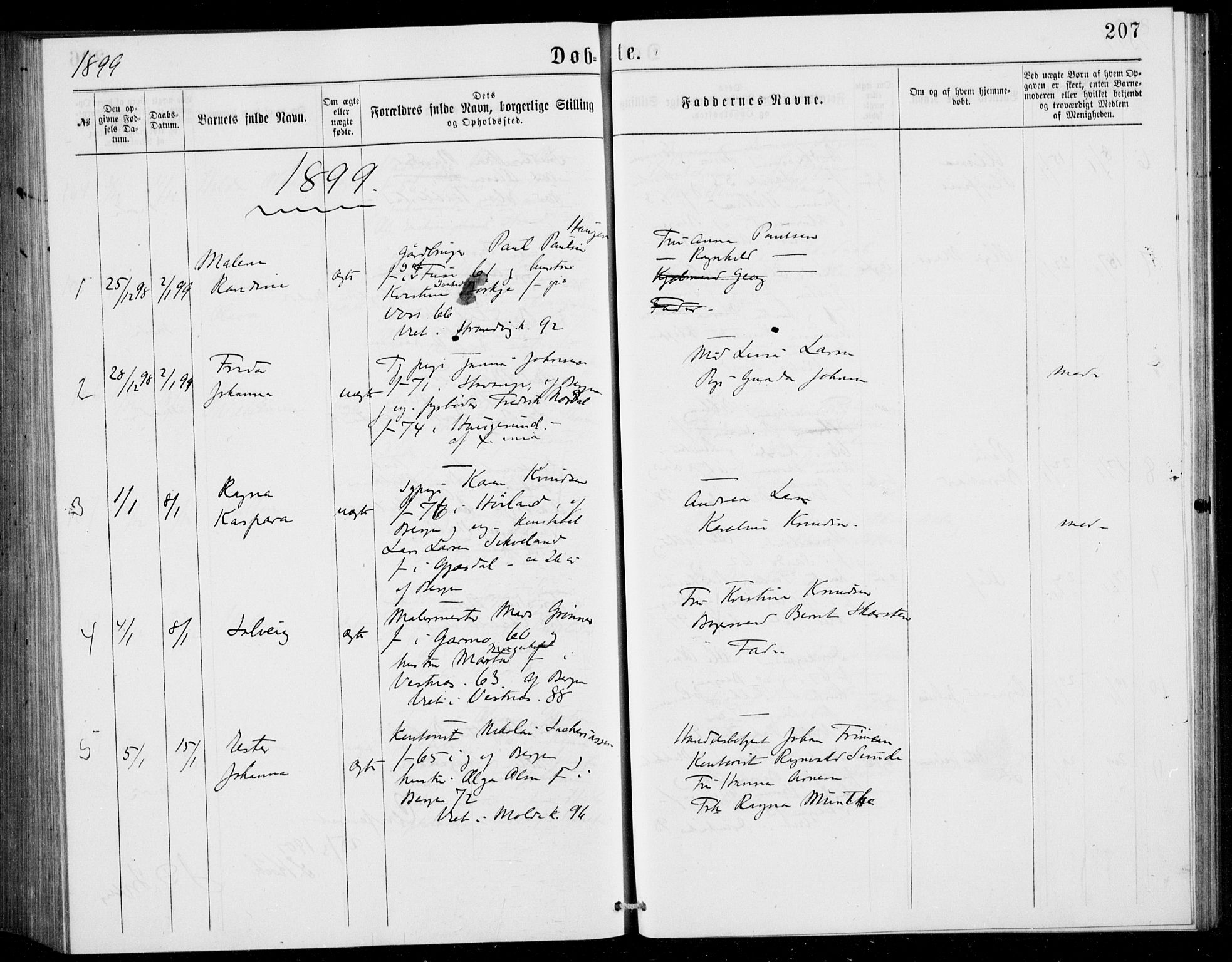 Fødselsstiftelsens sokneprestembete, ført av overlegen*, SAB/-: Parish register (official) no. A 2, 1884-1900, p. 207