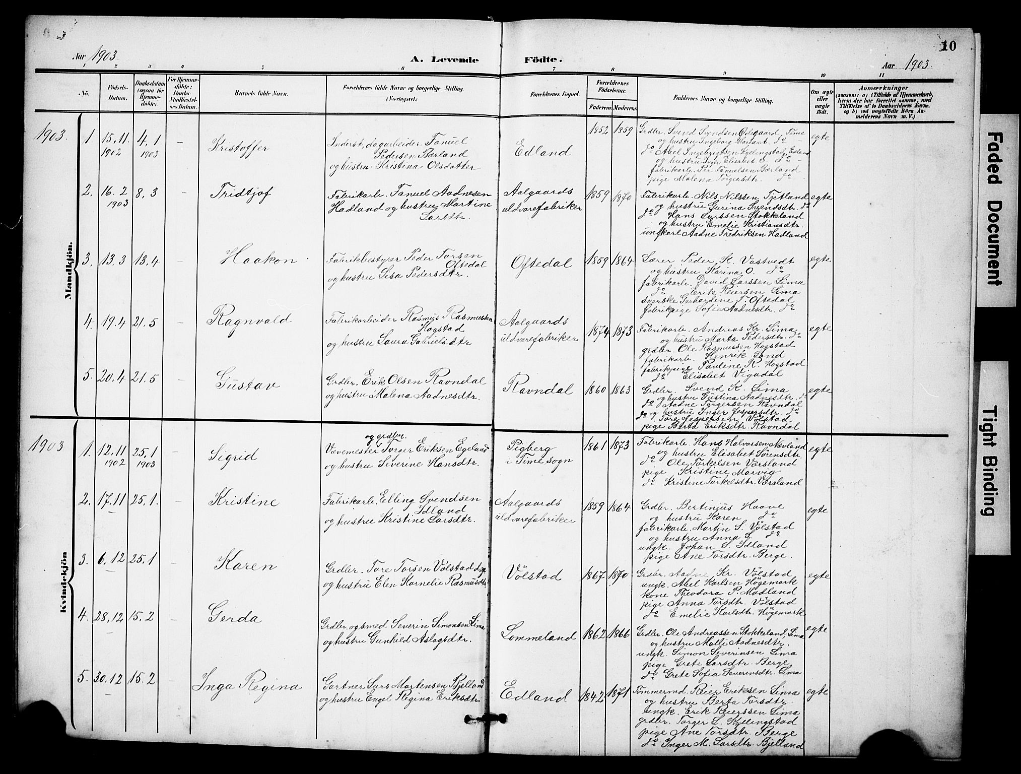 Lye sokneprestkontor, SAST/A-101794/001/30BB/L0009: Parish register (copy) no. B 9, 1902-1923, p. 10