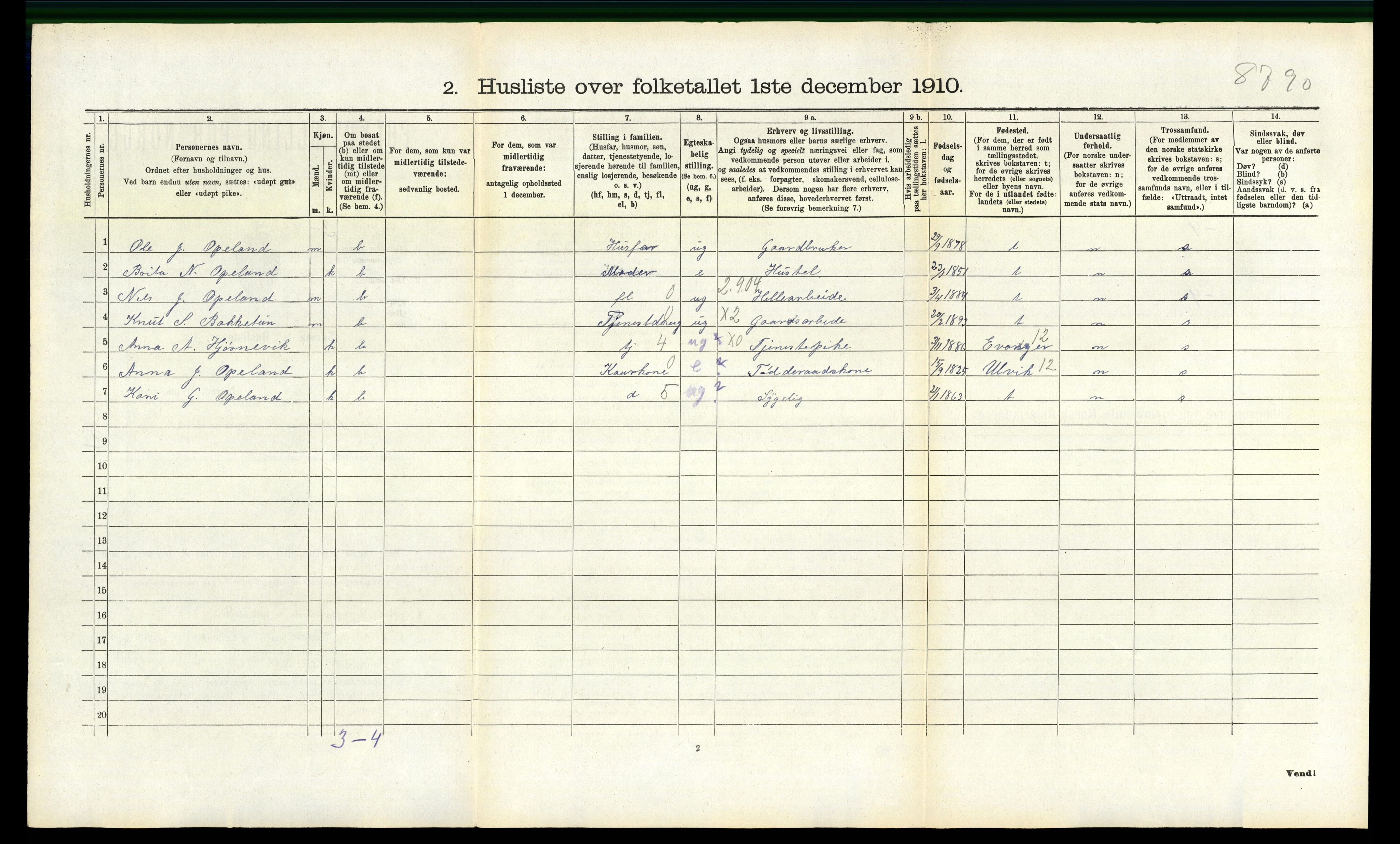 RA, 1910 census for Voss, 1910, p. 1699