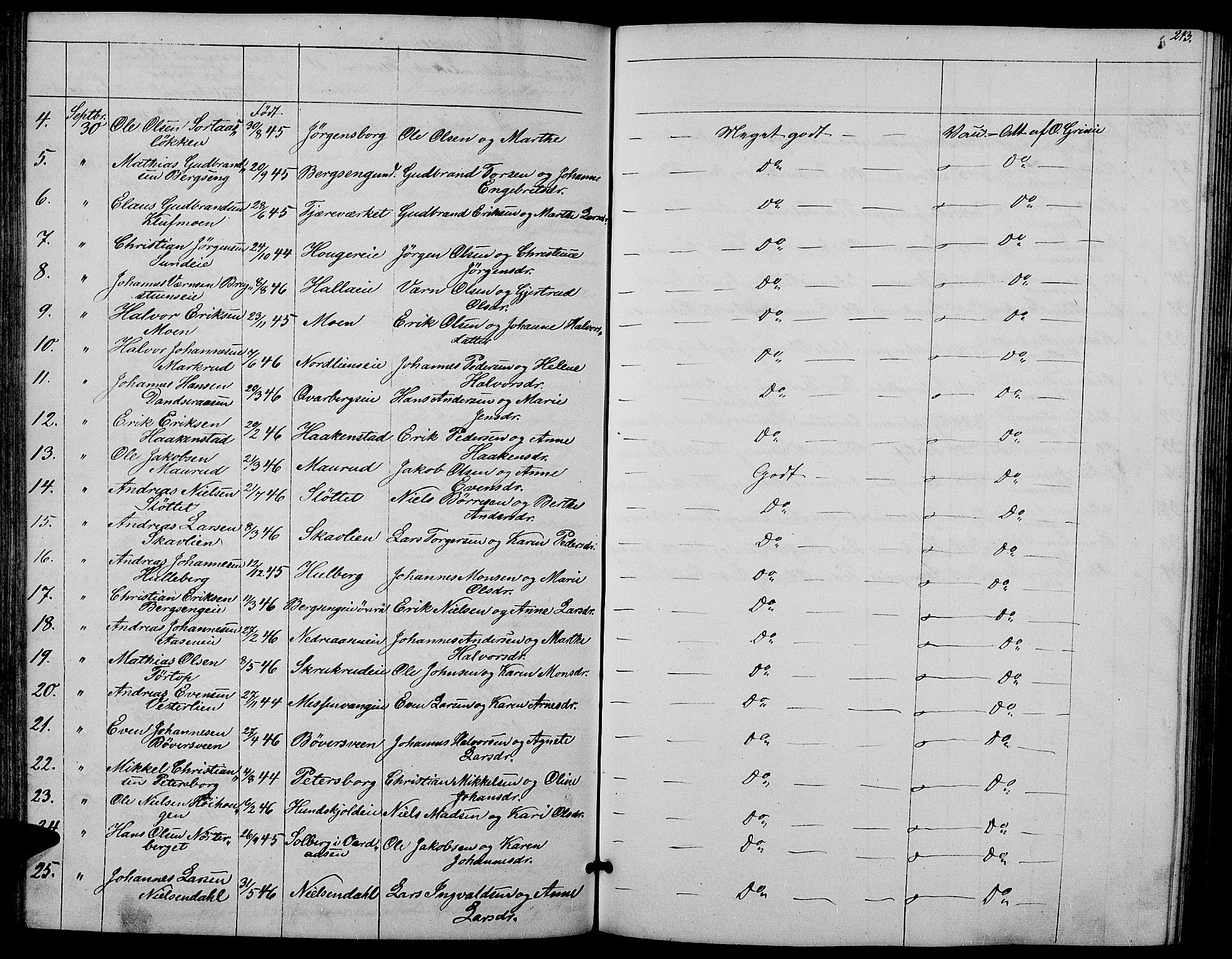 Ringsaker prestekontor, AV/SAH-PREST-014/L/La/L0006: Parish register (copy) no. 6, 1851-1860, p. 213