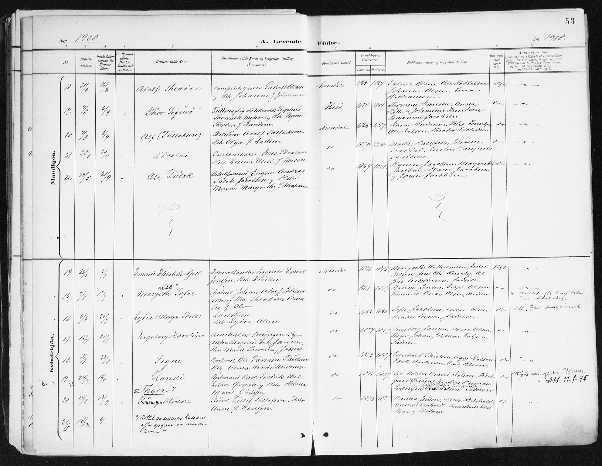 Arendal sokneprestkontor, Trefoldighet, AV/SAK-1111-0040/F/Fa/L0010: Parish register (official) no. A 10, 1900-1919, p. 53