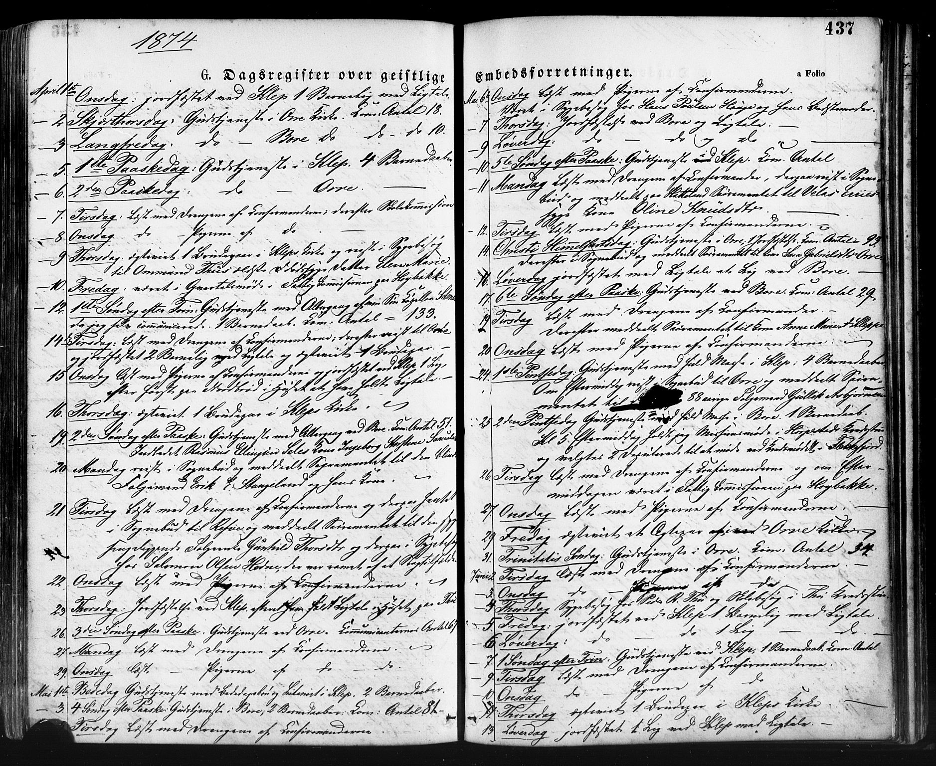 Klepp sokneprestkontor, AV/SAST-A-101803/001/3/30BA/L0006: Parish register (official) no. A 6, 1871-1885, p. 437