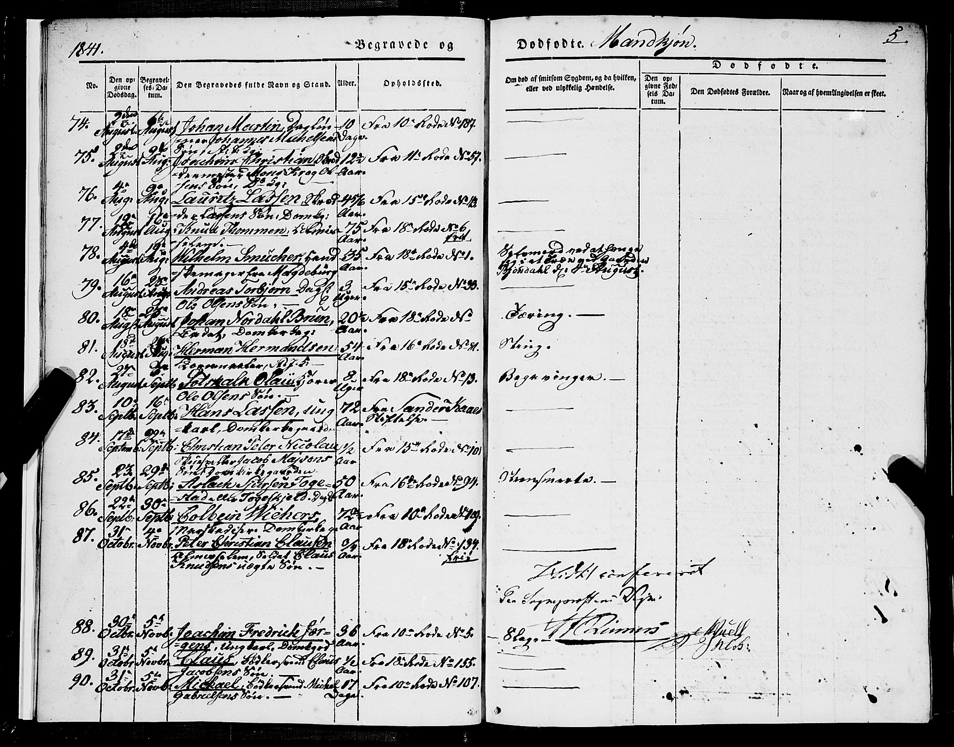Domkirken sokneprestembete, SAB/A-74801/H/Haa/L0040: Parish register (official) no. E 1, 1841-1853, p. 5