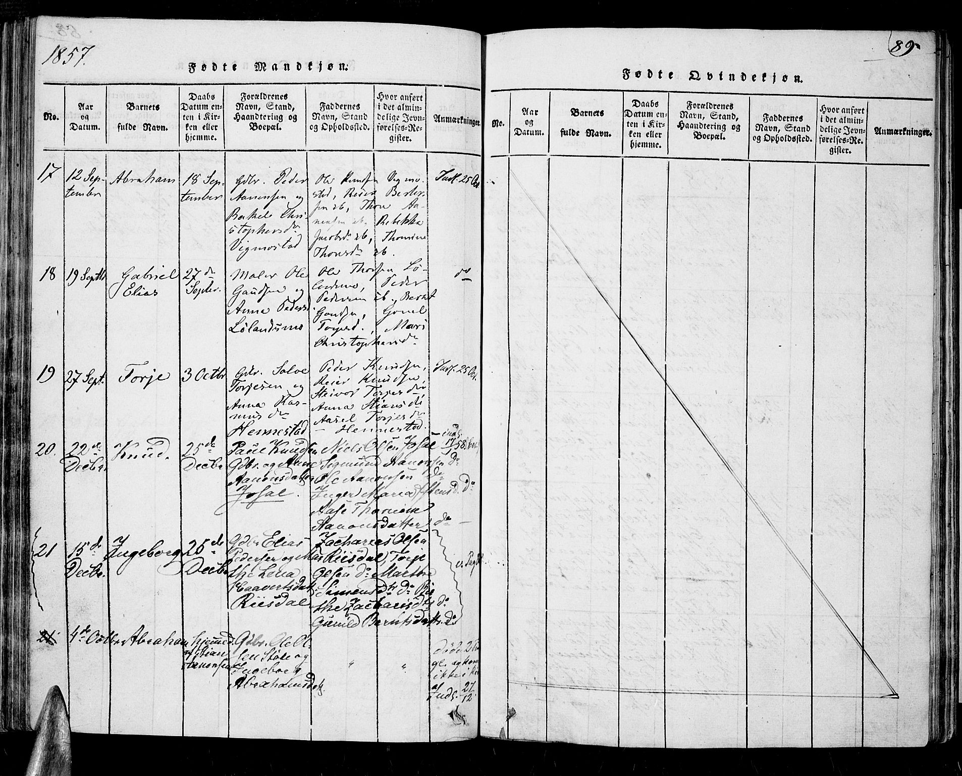 Nord-Audnedal sokneprestkontor, SAK/1111-0032/F/Fa/Fab/L0001: Parish register (official) no. A 1, 1816-1858, p. 89