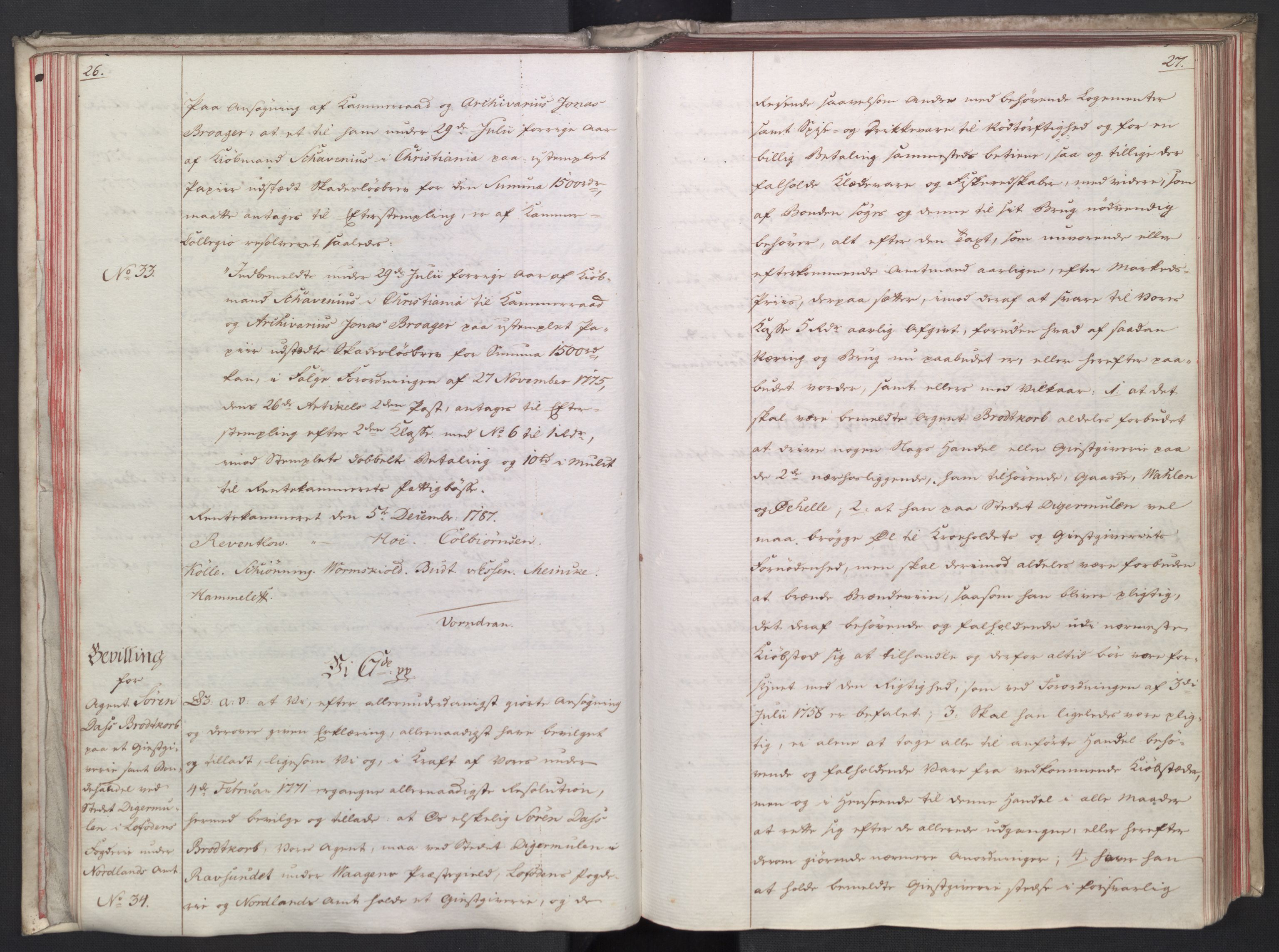 Rentekammeret, Kammerkanselliet, AV/RA-EA-3111/G/Gg/Gga/L0014: Norsk ekspedisjonsprotokoll med register (merket RK 53.14), 1787-1790, p. 26-27