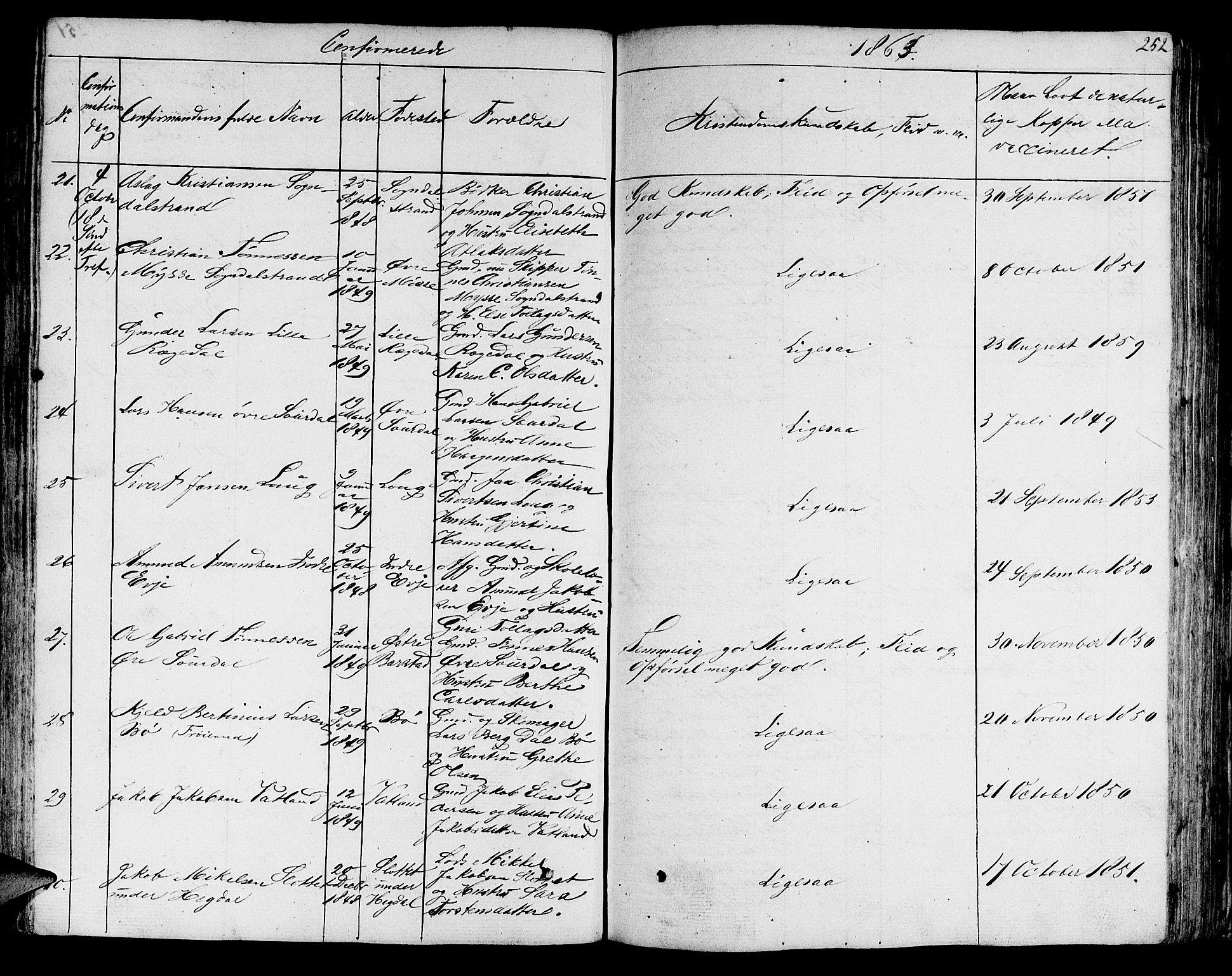 Sokndal sokneprestkontor, SAST/A-101808: Parish register (copy) no. B 2, 1849-1865, p. 252