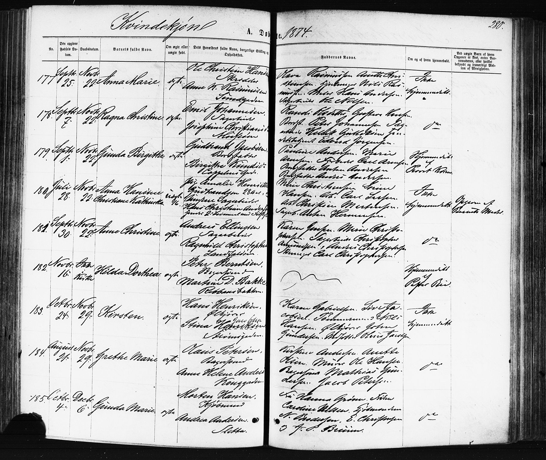 Bragernes kirkebøker, AV/SAKO-A-6/F/Fb/L0004: Parish register (official) no. II 4, 1869-1875, p. 280