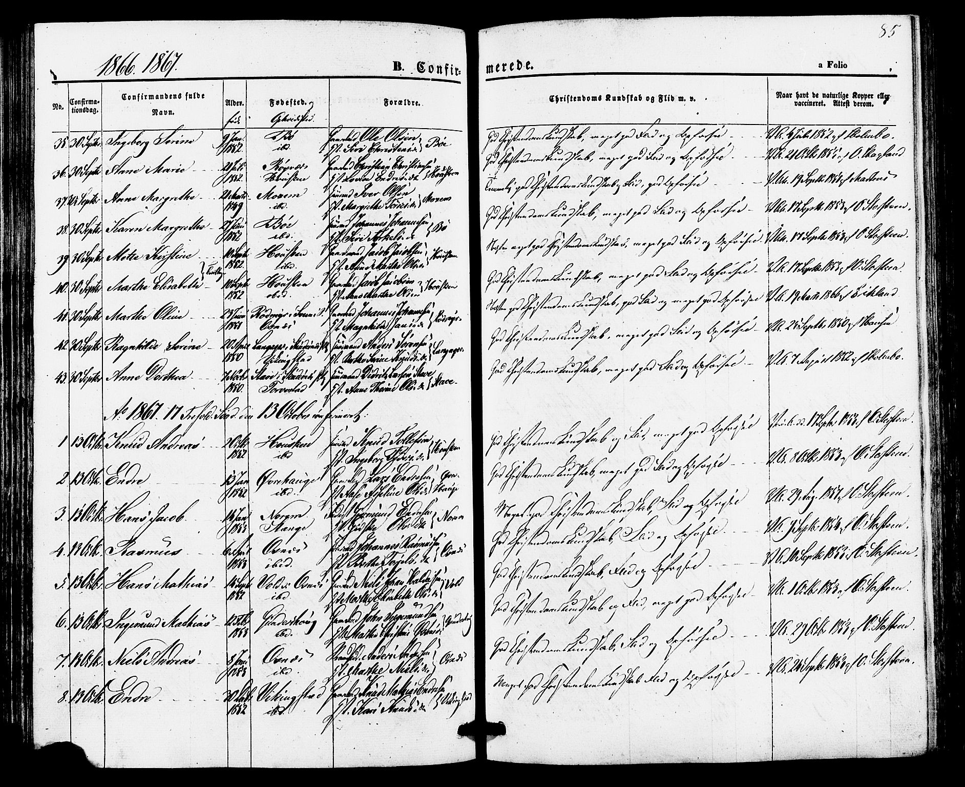 Torvastad sokneprestkontor, SAST/A -101857/H/Ha/Haa/L0010: Parish register (official) no. A 10, 1857-1878, p. 85