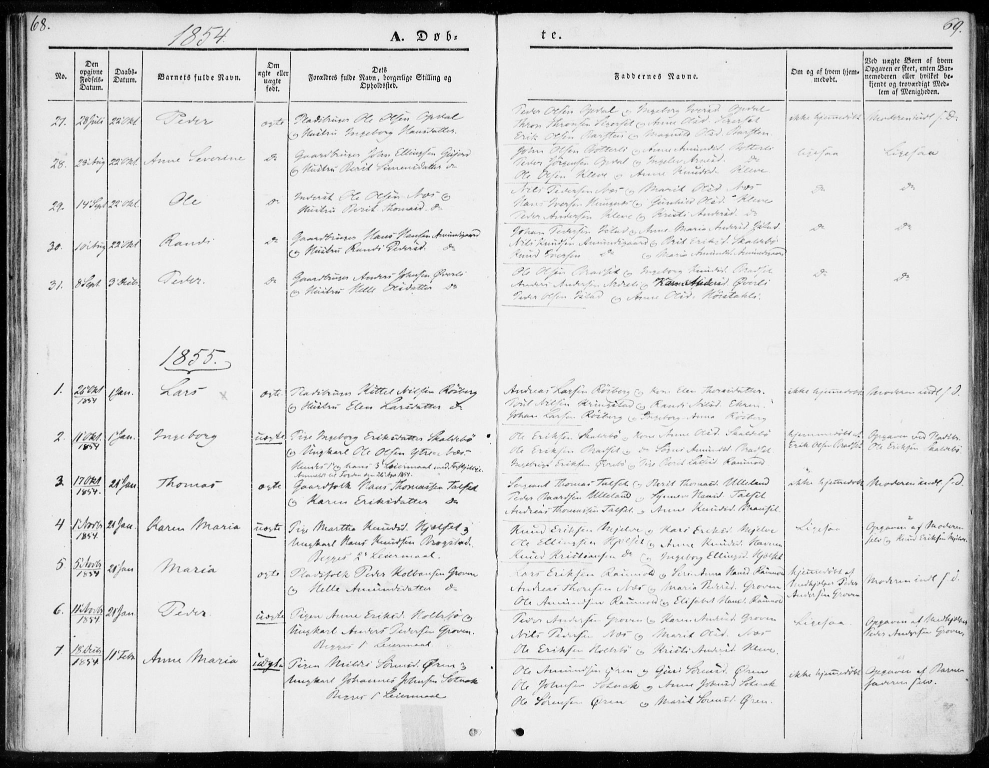 Ministerialprotokoller, klokkerbøker og fødselsregistre - Møre og Romsdal, SAT/A-1454/557/L0680: Parish register (official) no. 557A02, 1843-1869, p. 68-69