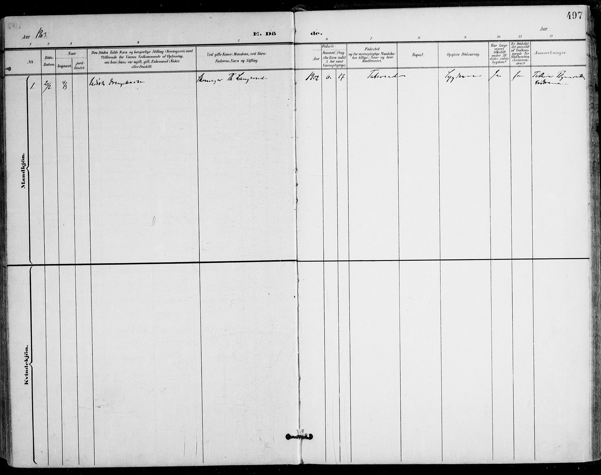 Nes prestekontor Kirkebøker, SAO/A-10410/F/Fa/L0011: Parish register (official) no. I 11, 1899-1918, p. 497