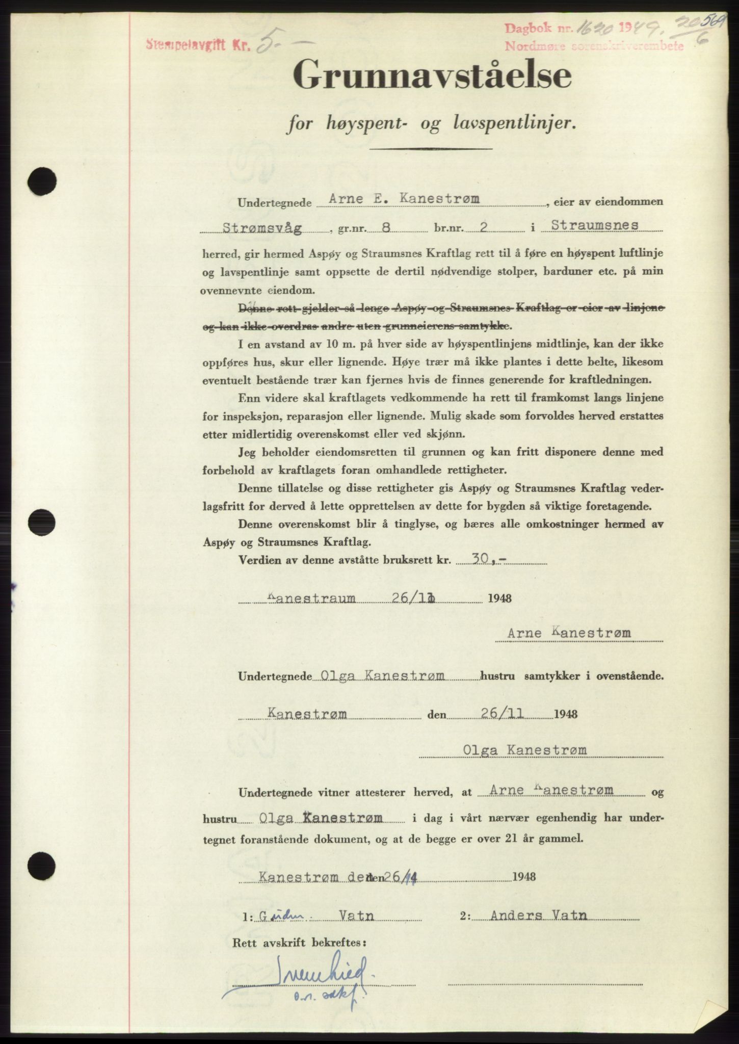 Nordmøre sorenskriveri, AV/SAT-A-4132/1/2/2Ca: Mortgage book no. B101, 1949-1949, Diary no: : 1620/1949